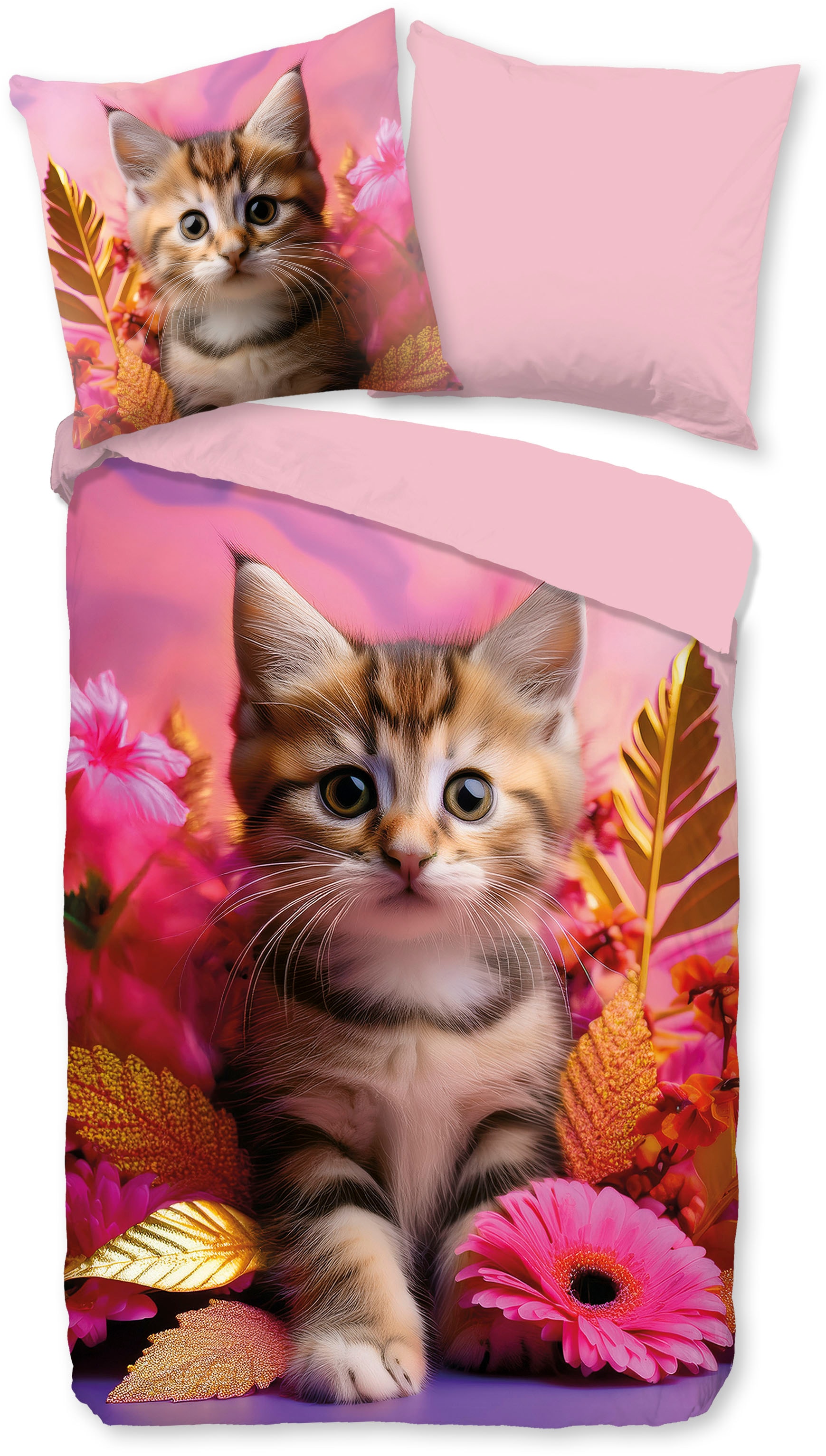 good morning Kinderbettwäsche »Kadi« 2 Baumwolle, Renforcé, 135x200, Wendeoptik, Kind, Mädchen, Katze