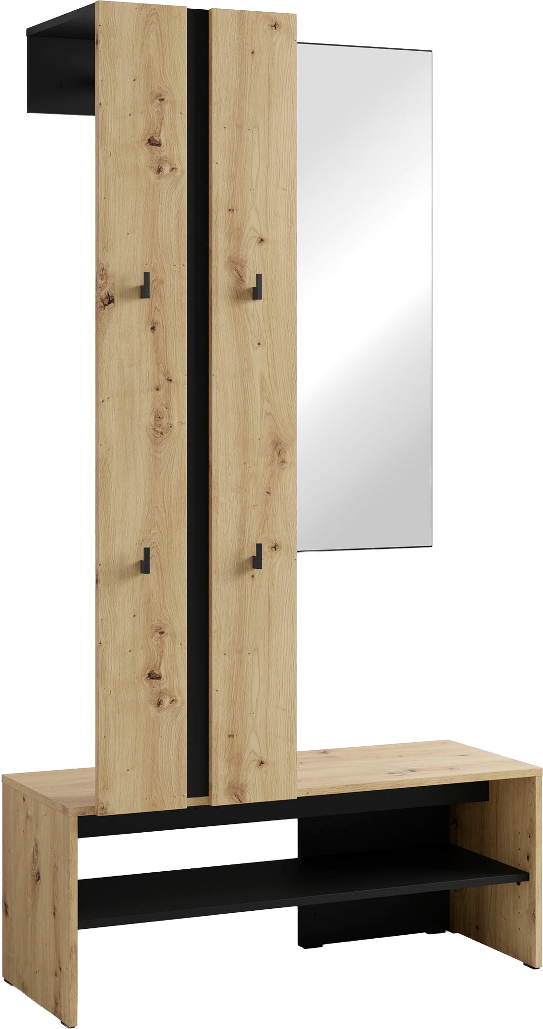 byLIVING Kompaktgarderobe »Dielen - Set Nante«, (2 St.), maximale Ordnung auf wenig Fläche mit Spiegel, Kleiderstange und Haken