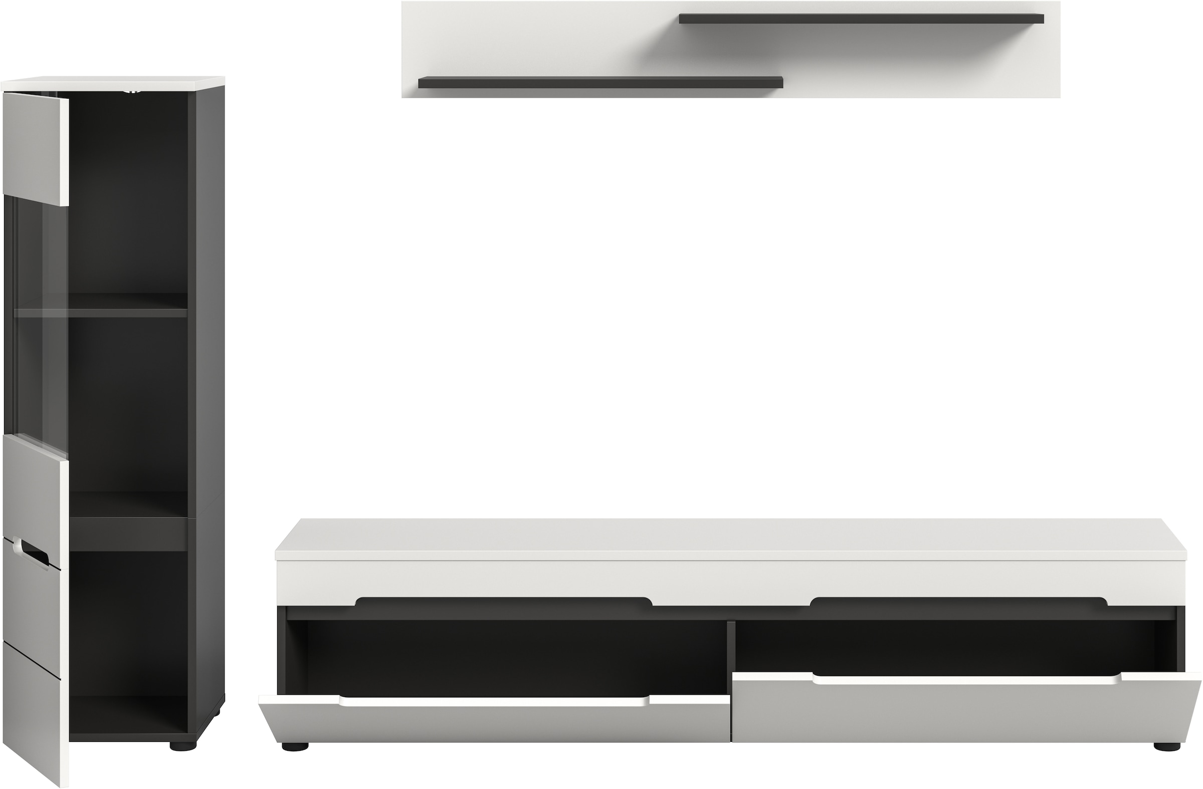 Home affaire Wohnwand »REHAT, TOPSELLER!, 3-teilig, wahlweise stehend und hängend montierbar« Set bestehend aus: Vitrine, Lowboard und Wandboard, 2 Stk. tlg.