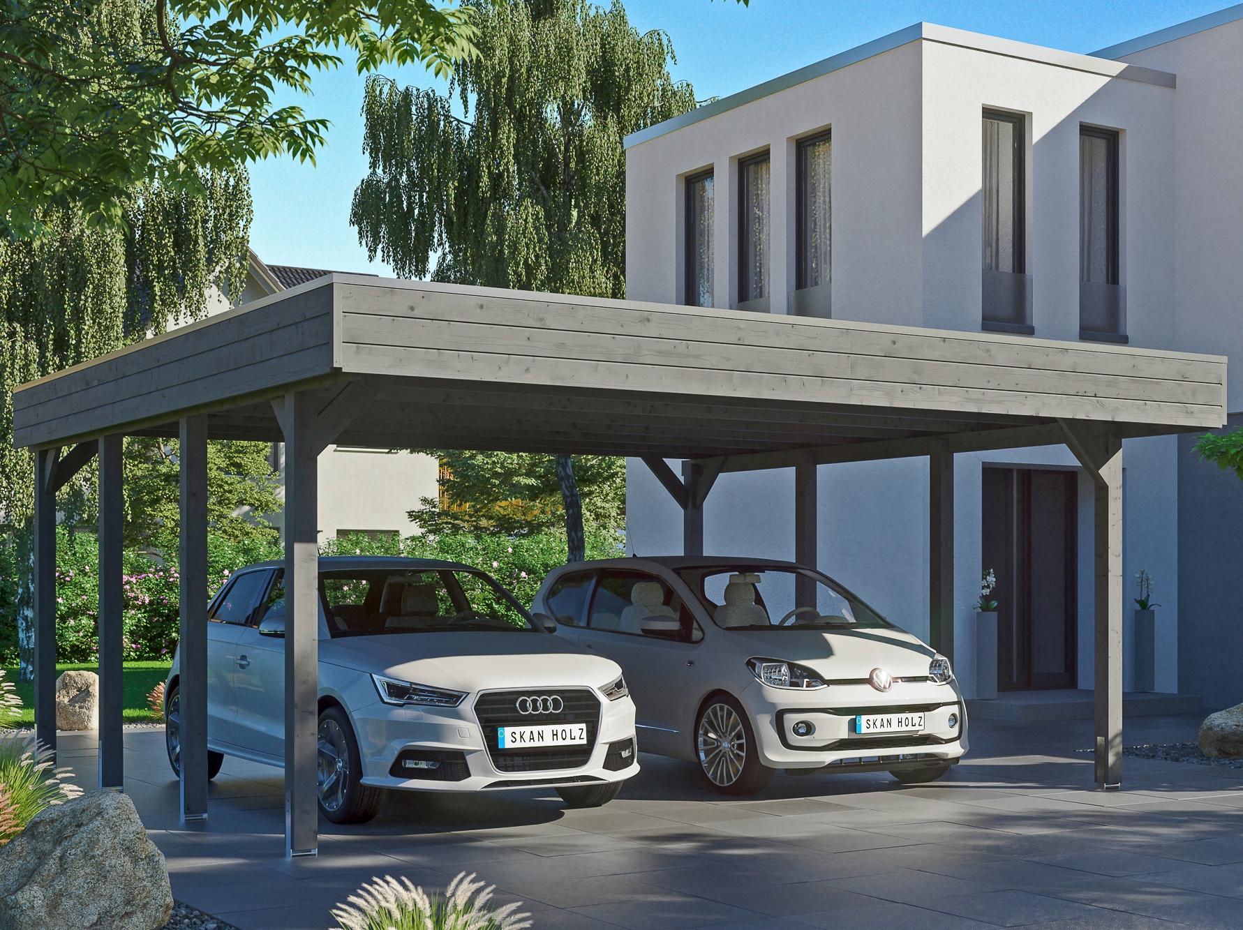 Skanholz Doppelcarport "Friesland" Massivholz 514 cm dunkelgrau