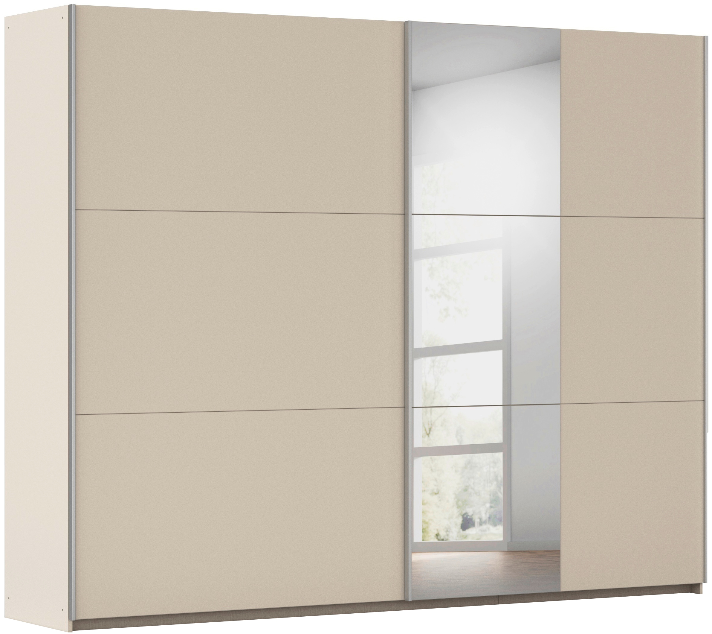 rauch Schwebetürenschrank "Kleiderschrank Drehtürenschrank Schrank Garderobe KRONACH" in 3 Ausstattungen BASIC/CLASSIC/PREMIUM, Breiten 131/175/218/261 cm, optional ohne, mit 1 oder 2 Spiegel, viel Stauraum MADE IN GERMANY