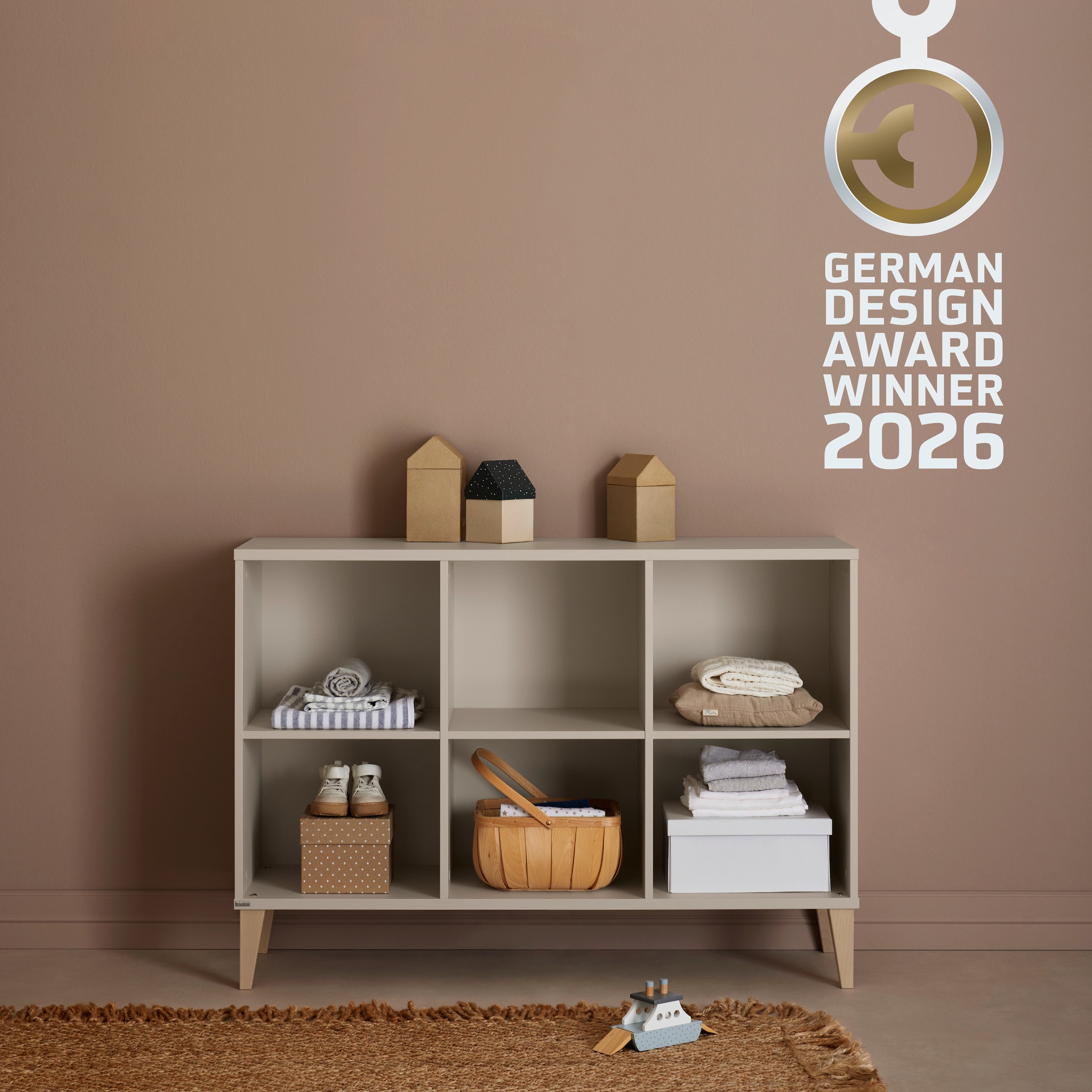 PAIDI Sideboard »JONTE in Beige, 6 offene Fächer« B/H/T ca. 124/87/38cm, Cashmere-Beige,  stabiles Regal mit Massivholz-Füßen, offenes Standregal