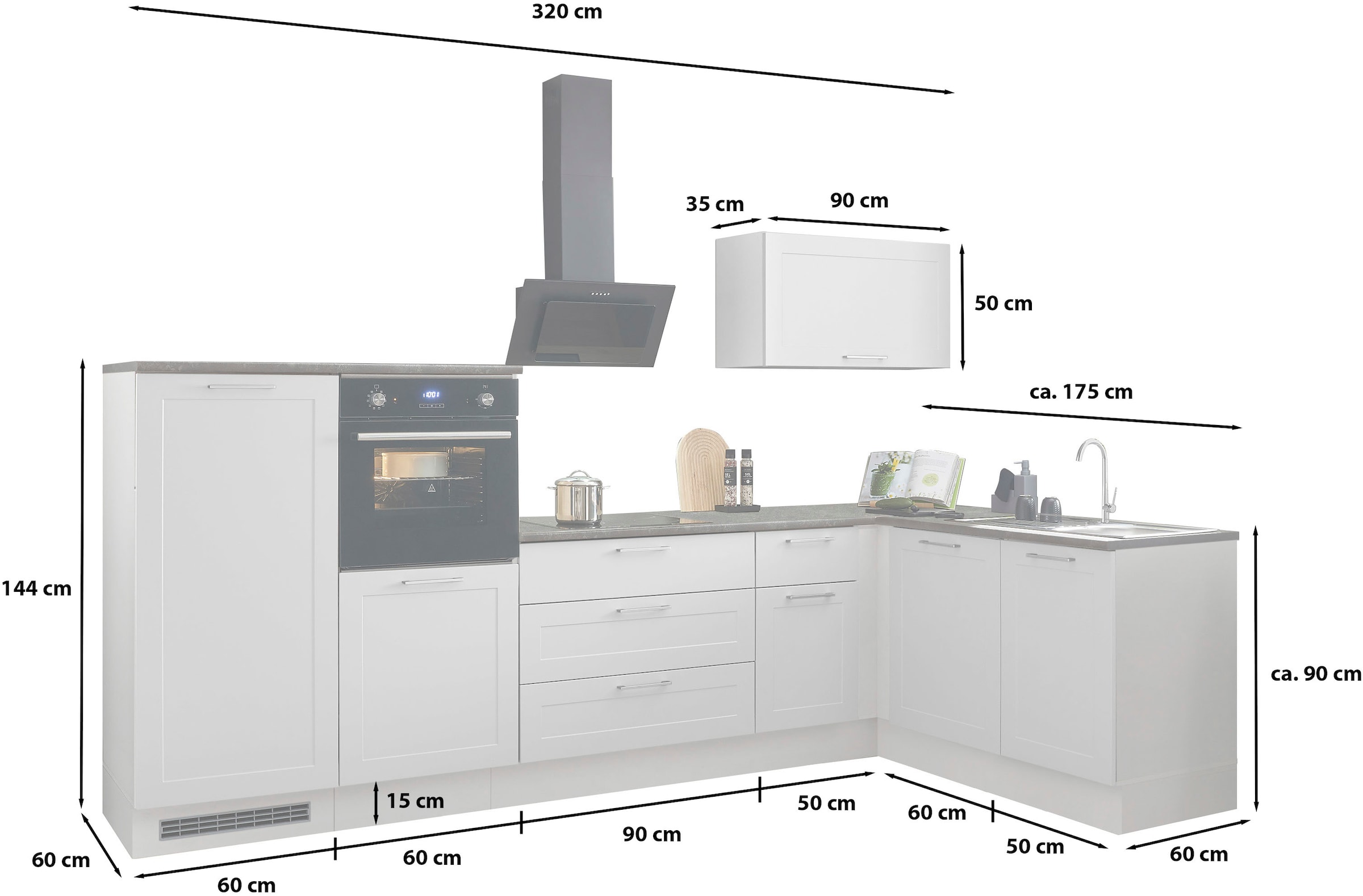 BASIC by Balculina Winkelküche »Marsi«, Stellmaße 320x175 cm, mit E-Geräten, mit Soft-Close-Funktion