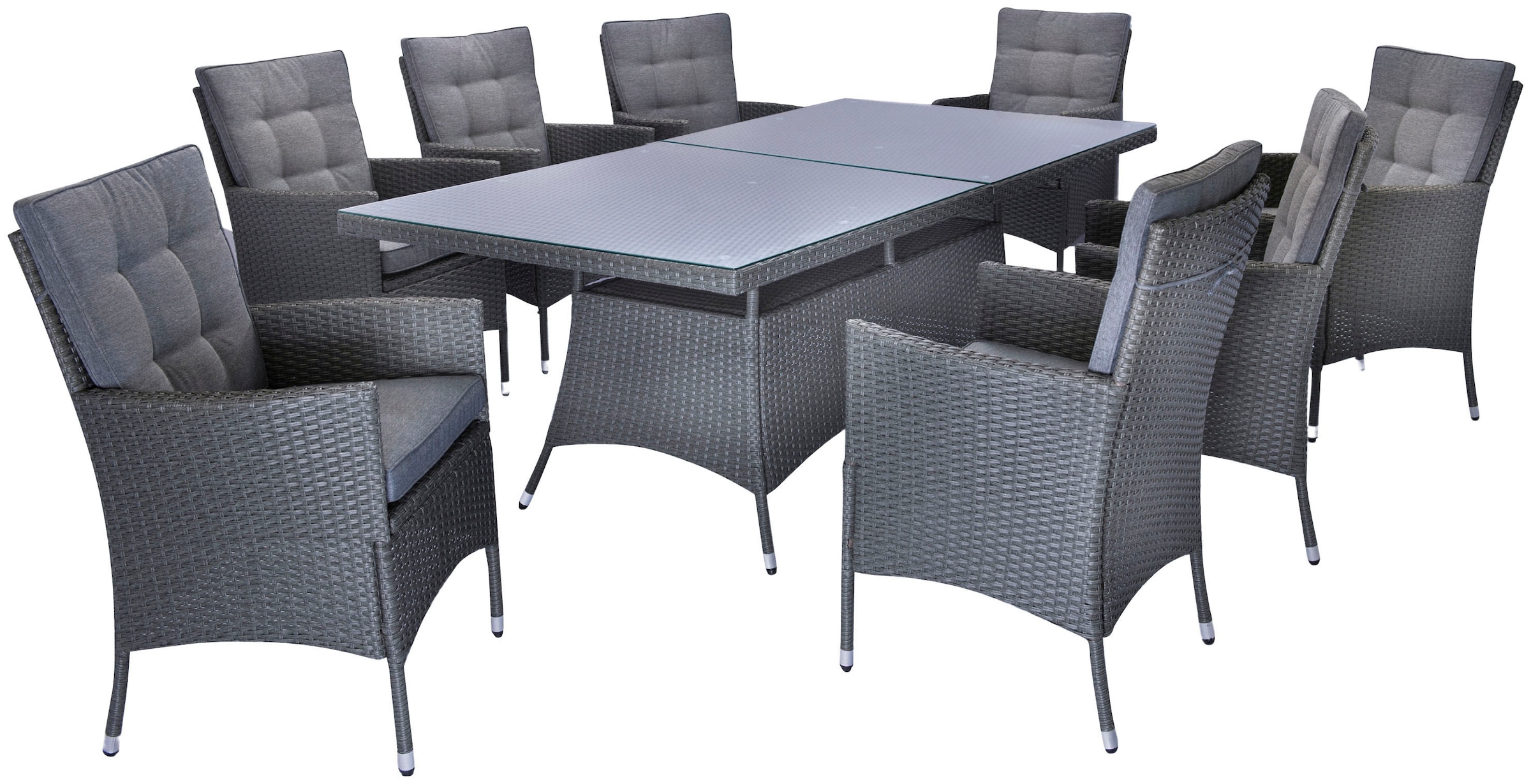 KONIFERA "Korfu" Set, 8x Sessel, 1x Tisch 200x100x73,5cm, inkl. Auflagen, i günstig online kaufen