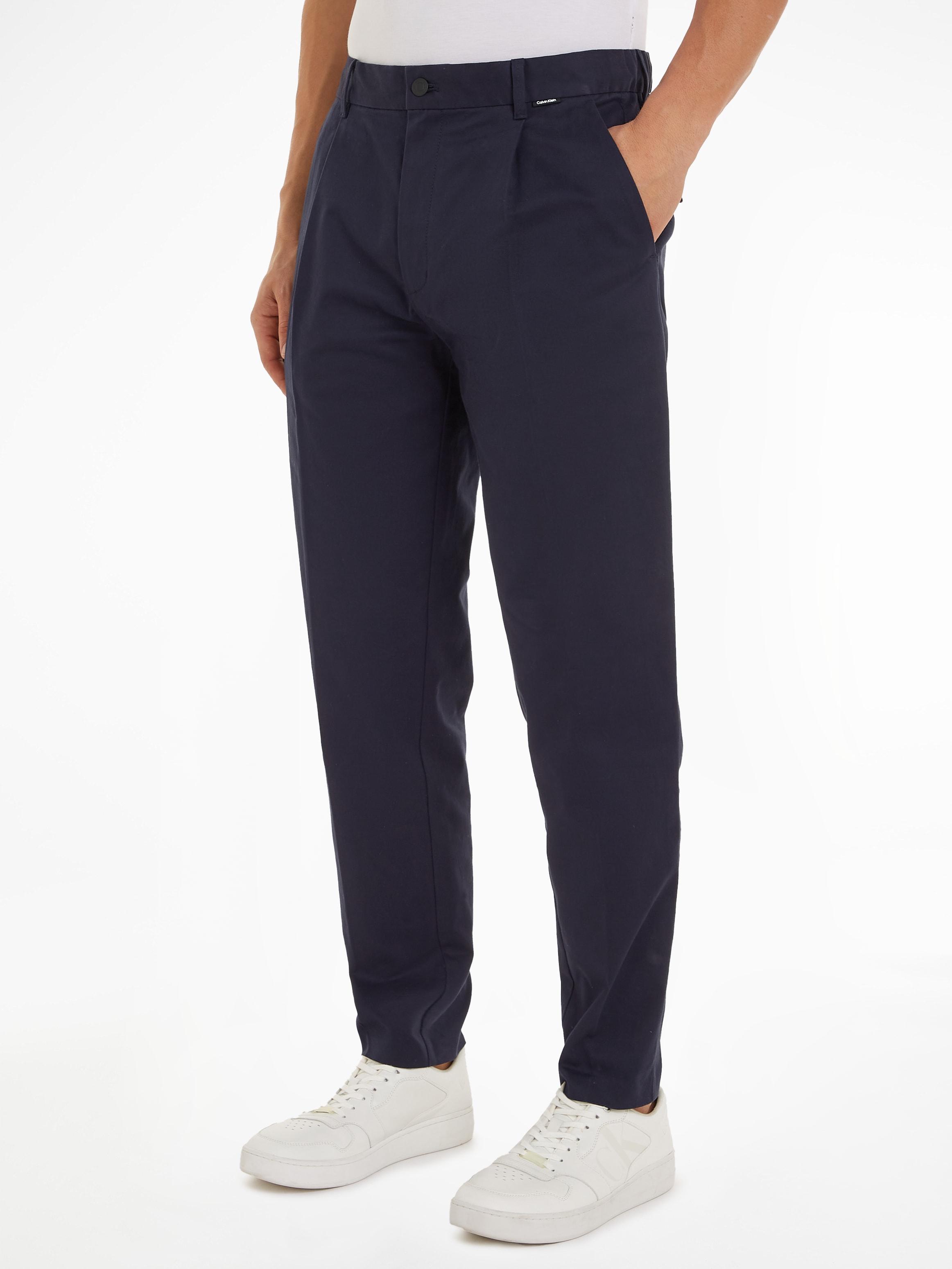 Calvin Klein Bügelfaltenhose "MODERN TWILL TAPERED PLEAT PANTS", mit Logoprägung