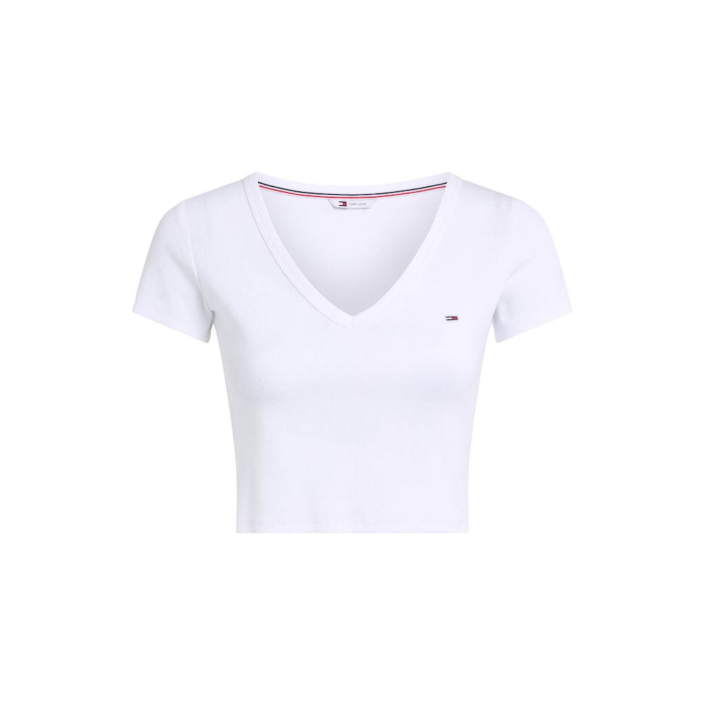 Tommy Jeans T-Shirt »TJW SLIM CRP ESSENTIAL RIB V SS«, in Rippoptik