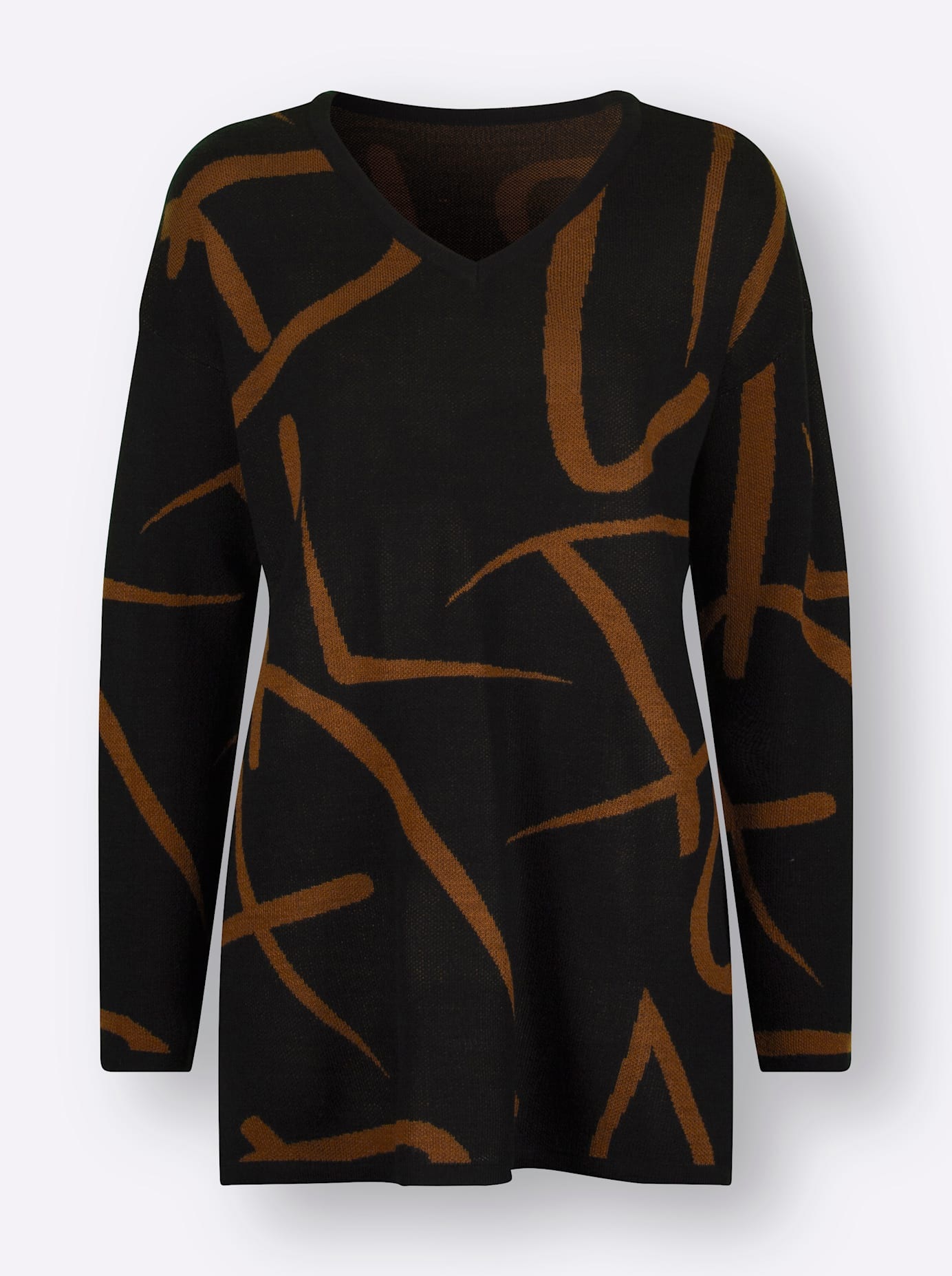 Classic Basics Women's Long Pullover Brown Patterned Size 48 3