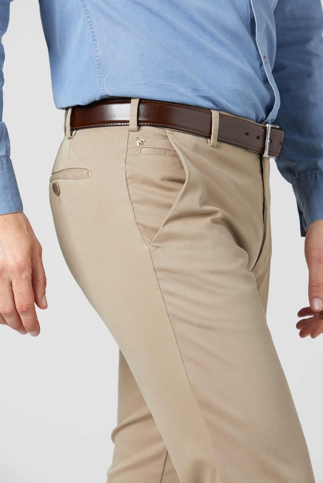 Chinos MEYER "Tokyo", Herren, Gr. 27, Normalgrößen, beige, 89% Baumwolle, 8% Elastomultiester, 3% Elasthan, unifarben, regular fit lang, Hosen, mit Französischen Seitentaschen 3