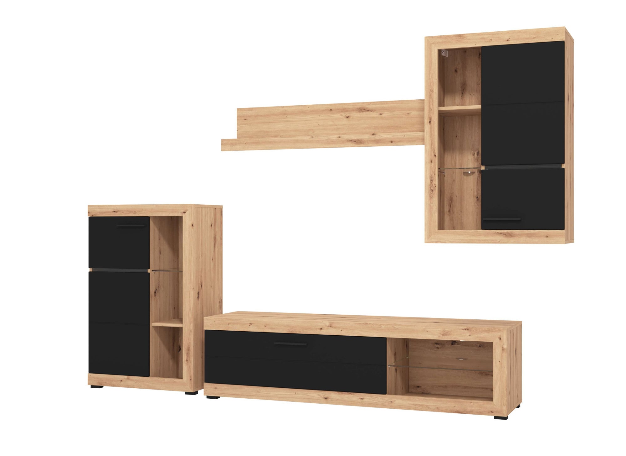 INOSIGN Wohnzimmer-Set »Rosso Wohnwand, Mediawand, Anbauwand, für TV bis 60', Breite 267 cm«, (Komplett-Set, 4 St., 4-st), Set besteht aus Highboard, TV-board, Wandregal und Hängeschrank