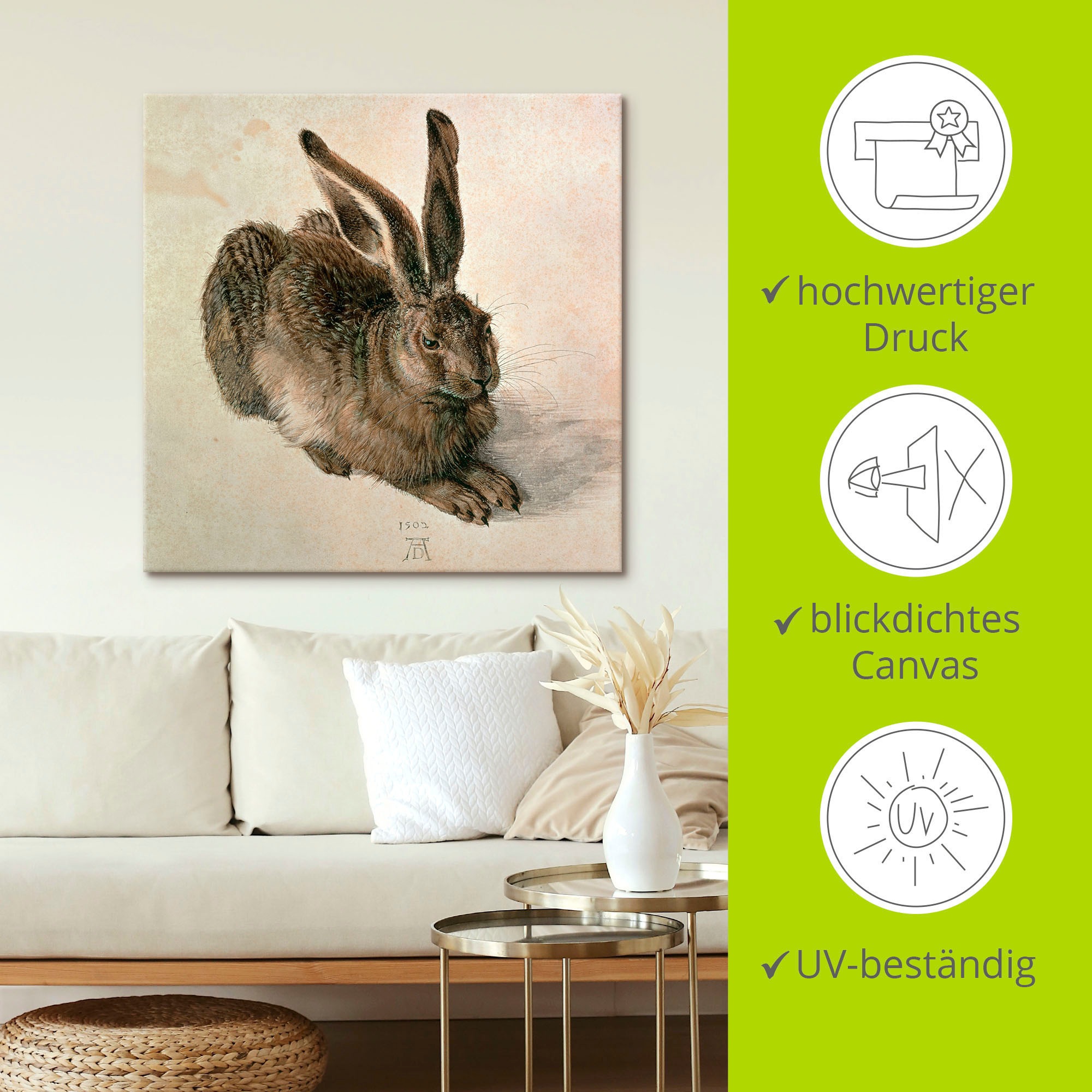 Artland Wandbild »Junger Feldhase. 1502«, Wildtiere, (1 St.), als Leinwandbild, Poster in verschied. Größen