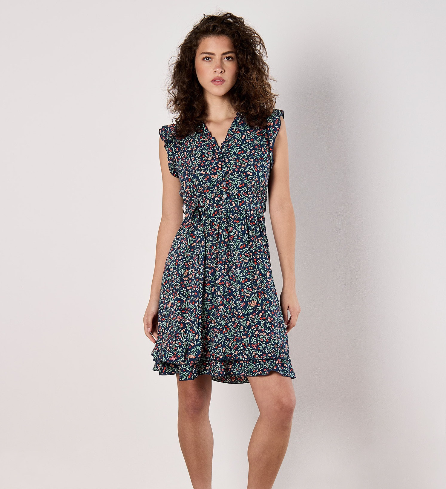 Apricot Druckkleid »Blumenwald-Rüschen-Ditsy-Kleid« Gemustert mit Rüschen