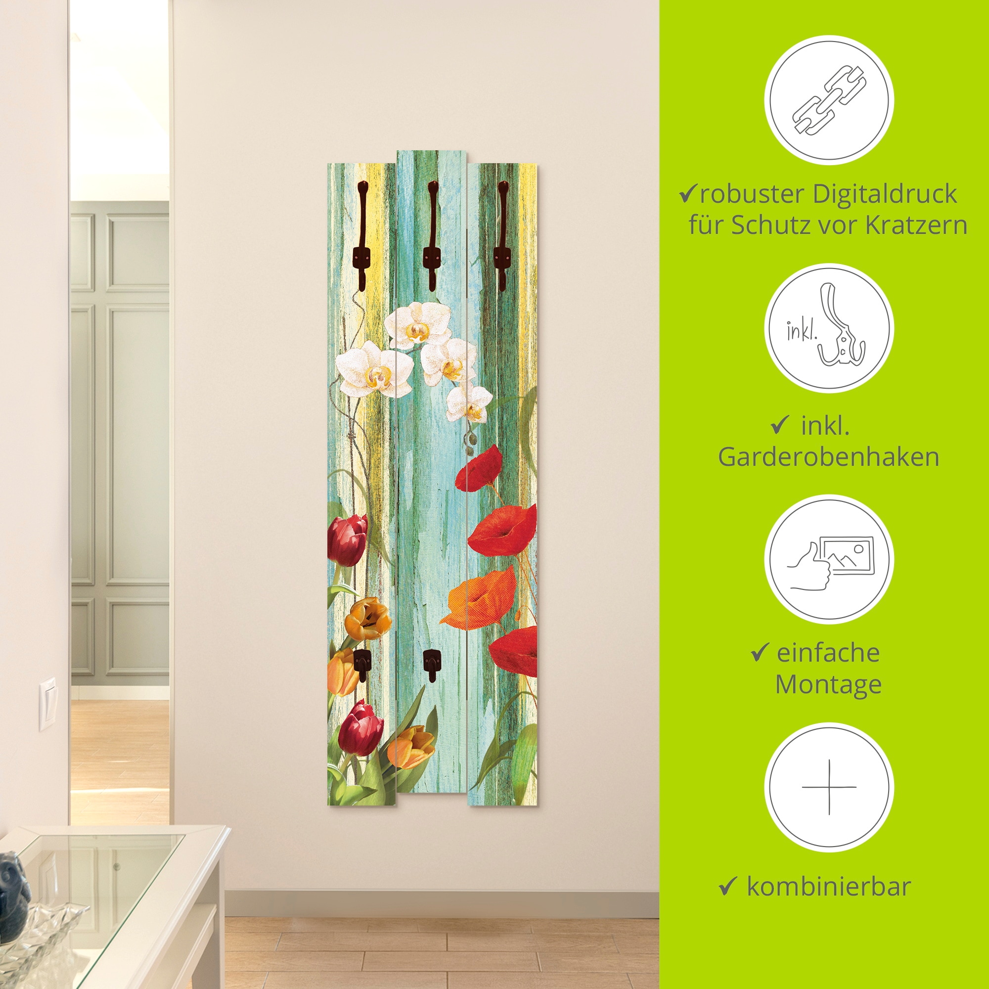 Artland Garderobenleiste »Farbvolle Blumen«, teilmontiert