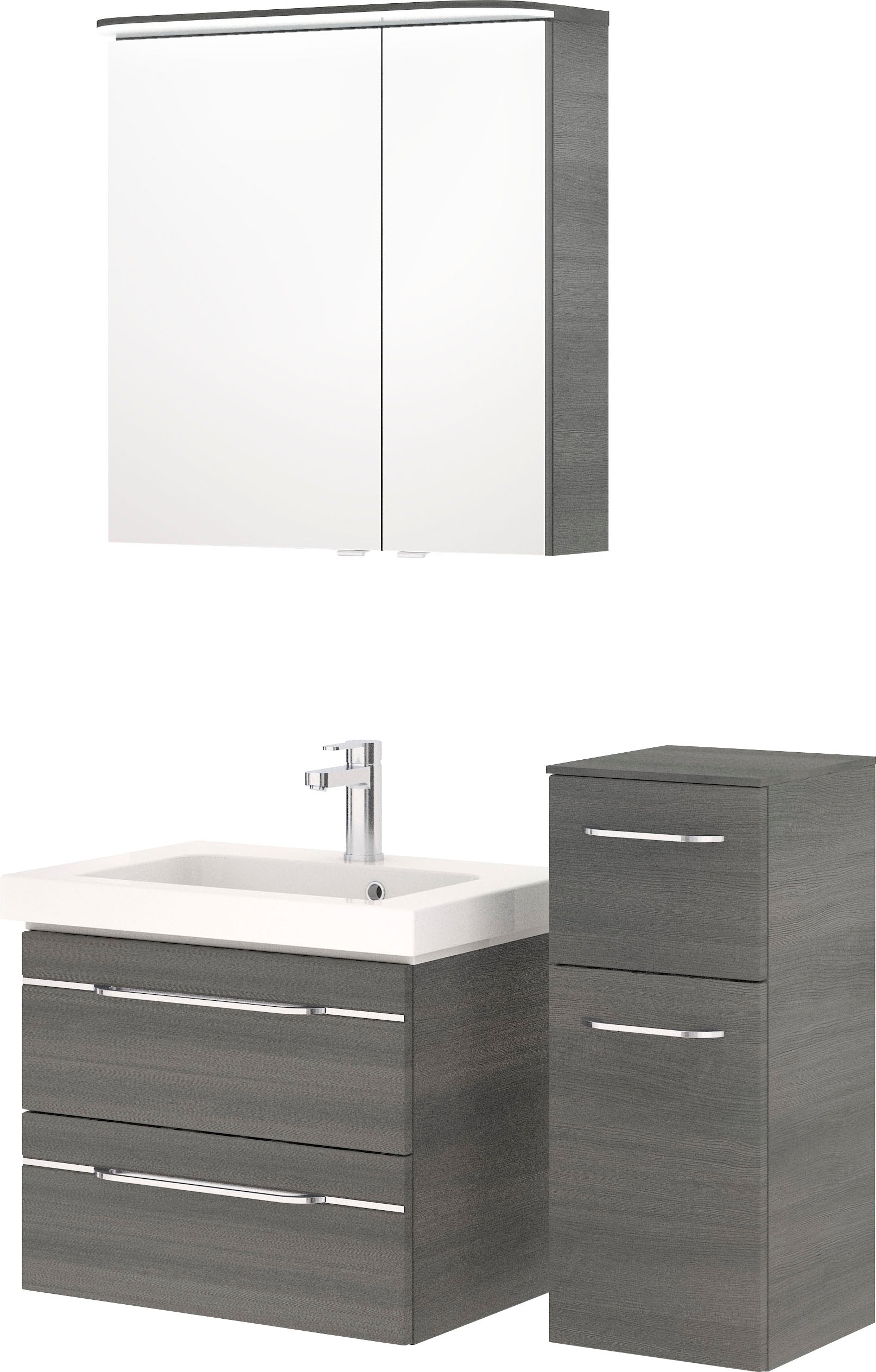 Saphir Badmöbel-Set »Balto Sprint 3-teilig, Mineralmarmor-Waschtisch mit LED-Spiegelschrank«, (4 St.), Badezimmer Set mit Unterschrank inkl Türdämpfer, 3 Türen, 3 Schubladen