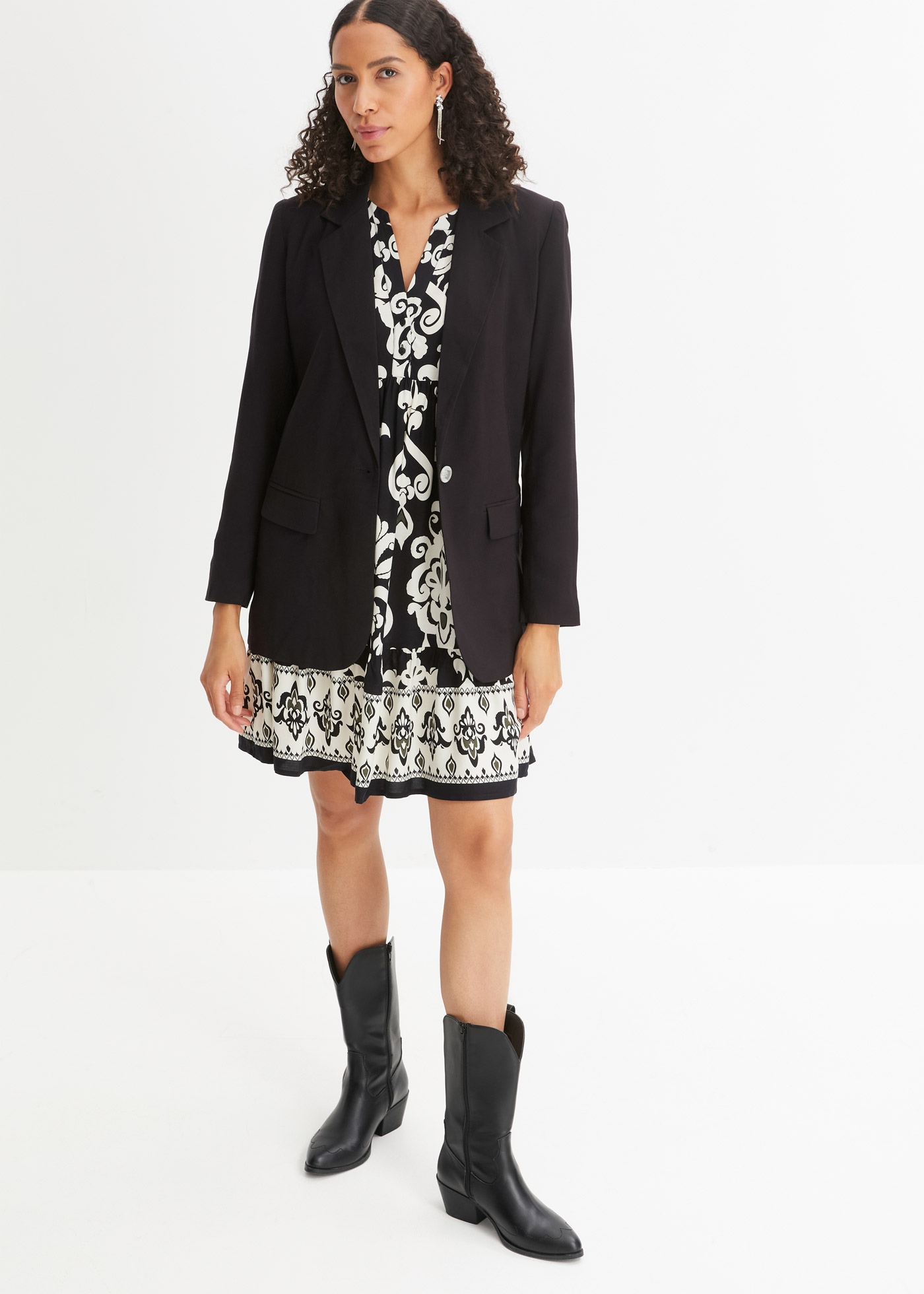 bonprix Tunikakleid für besondere Anlässe, aus Viskose, in A-Linie, mit Muster