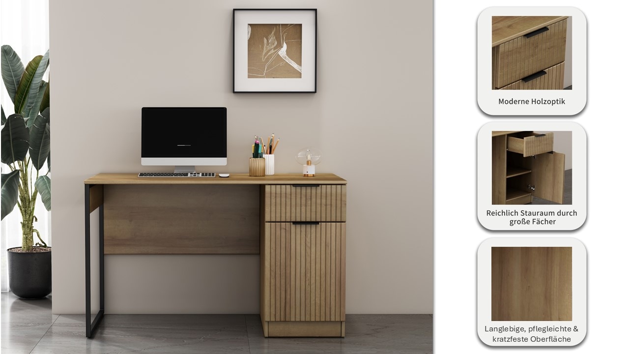 OTTO home Schreibtisch »Aspea« Set,  mit Schublade, ausreichend Stauraum, moderne Rillenoptik, B. 120 cm