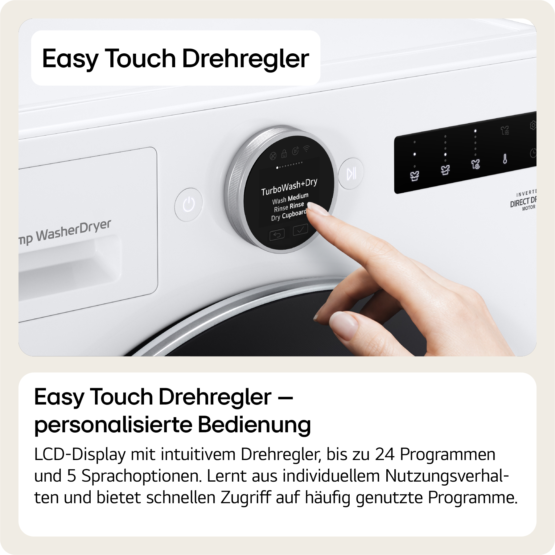 LG Waschtrockner »HPWD096C« X-Serie 9 kg /6 kg 70 dB(A) Easy-Touch Drehregler, Wärmepumpe, TurboWash+Dry, AI Wash+Dry