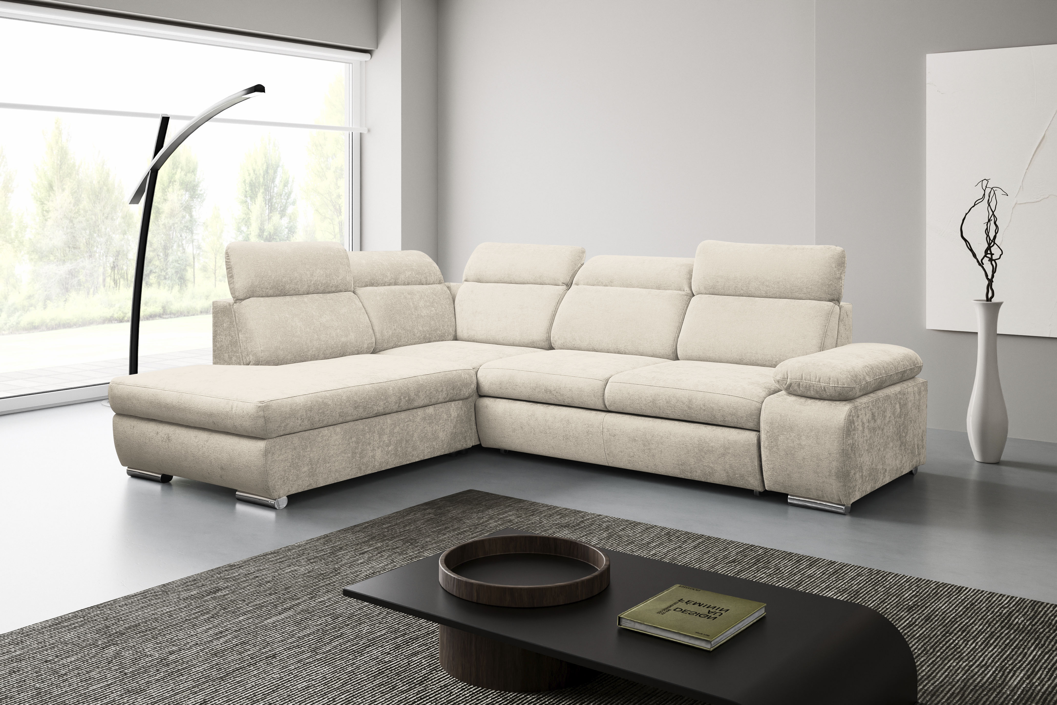 WERK2 Ecksofa "Alicante 280 x 230 cm Cord L-Form, modern und bequem" Chenille, L-Form, XXL, Schlaffunktion, Bettkasten