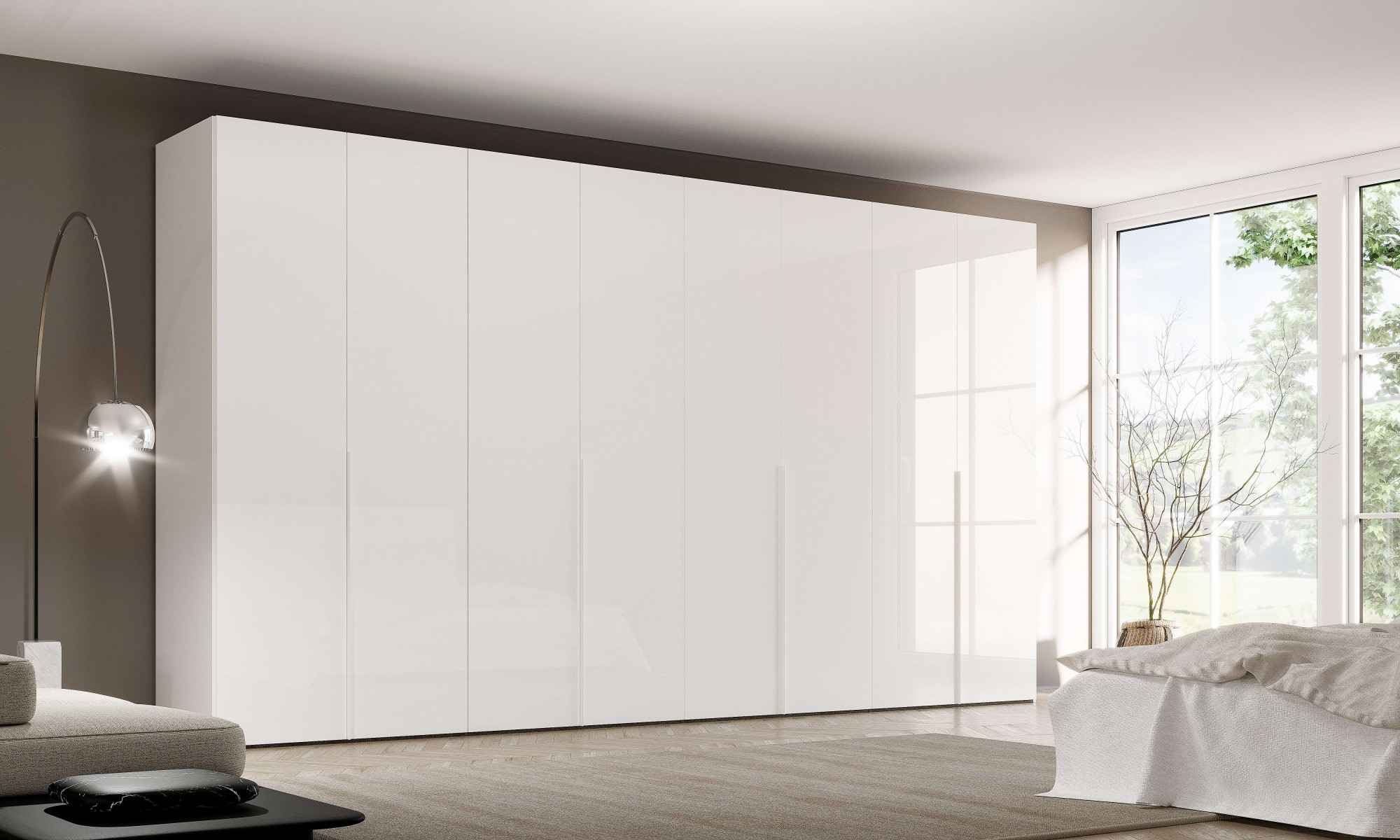 Home affaire Kleiderschrank "Drehtürenschrank MISTER Schrank Garderobe Hochglanz Weiß" Made in Italy, Basic- und Premium-Ausstattung, Breiten 200/300/400 cm.