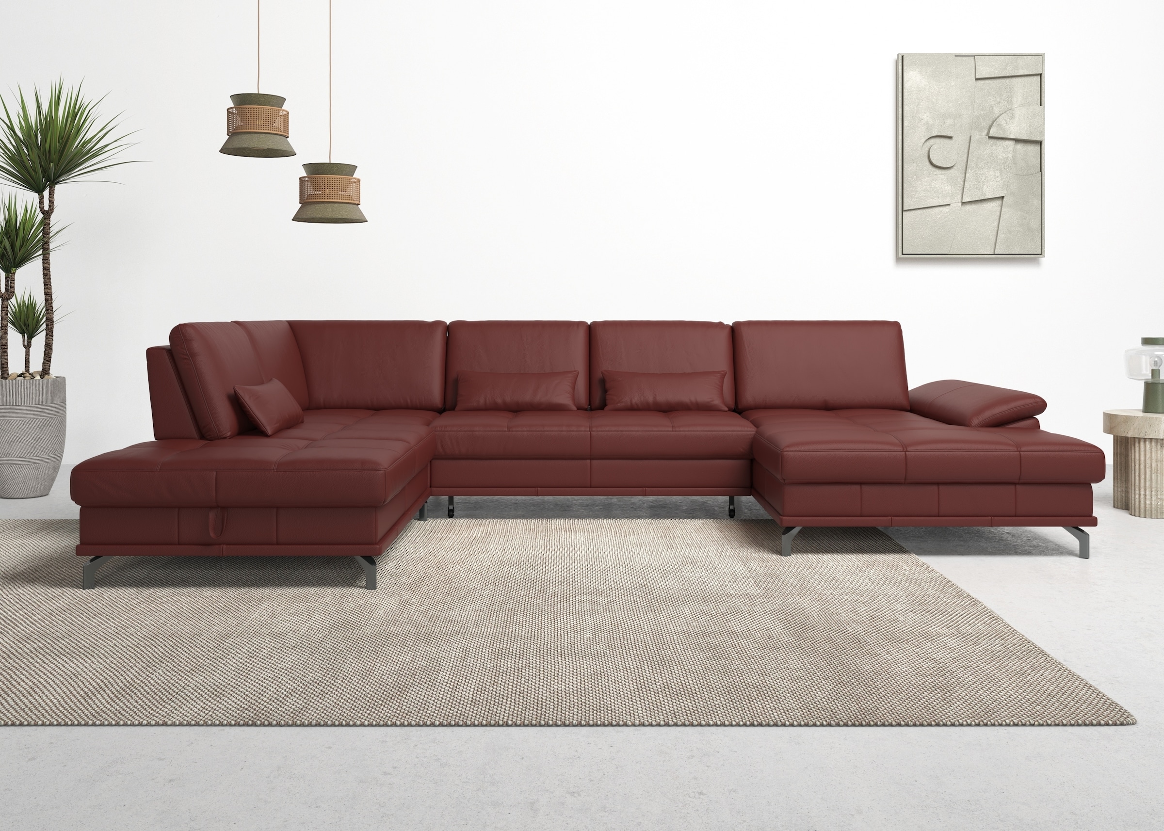 Places of Style Wohnlandschaft »Costello U-Form, mit Sitztiefenverstellung, Armteilverstellung und«, 3 Nierenkissen, optional Bettfunktion und Bettkasten