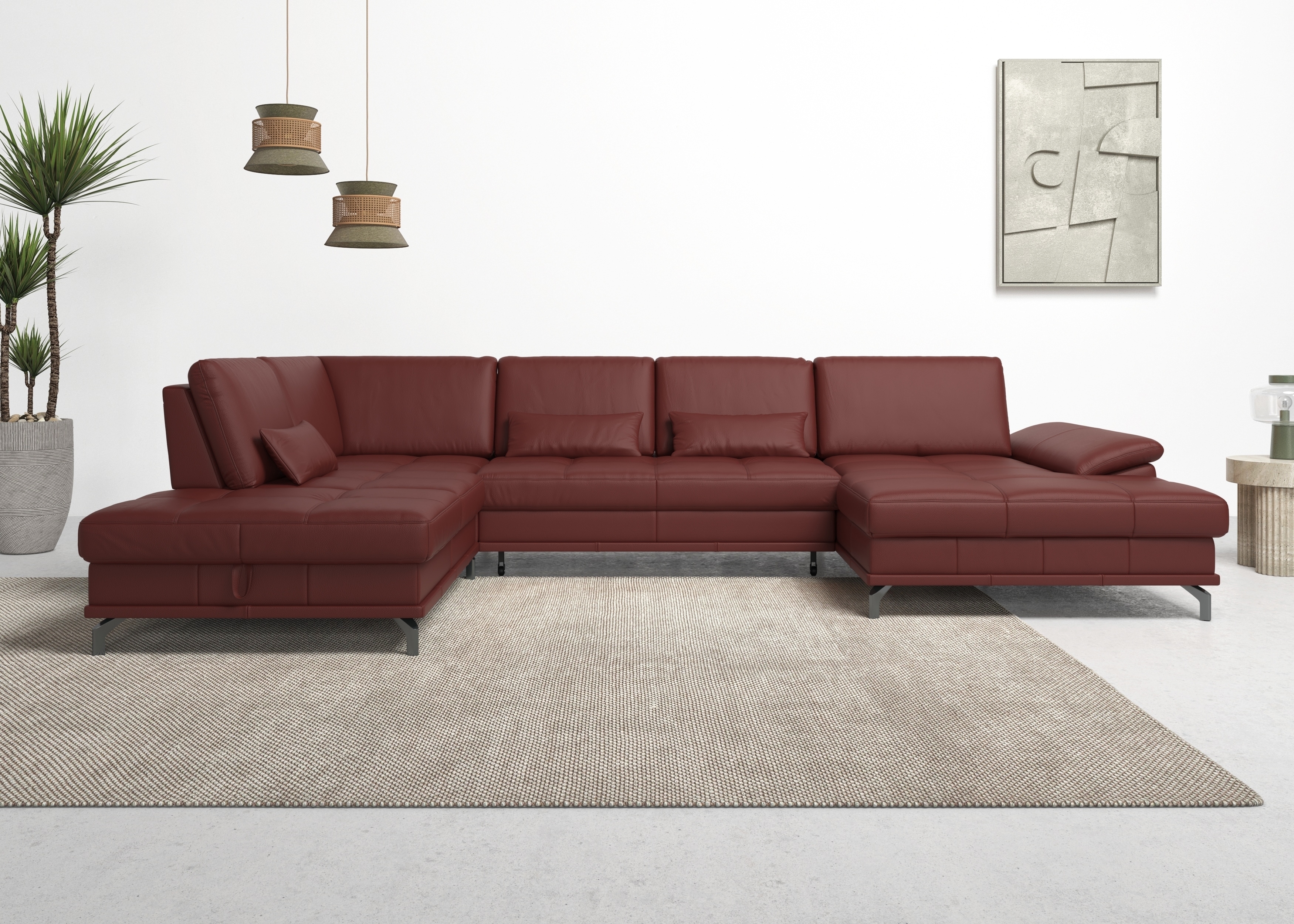 OTTO home Wohnlandschaft "Costello U-Form, B: 363 cm mit Sitztiefen-, Armteilverstellung &" 3 Nierenkissen, optional Schlaffunktion & Bettkasten