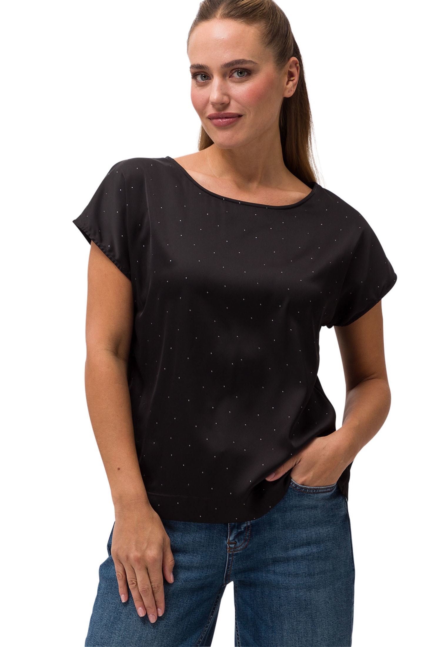 Kurzarmshirt »zero Satinshirt mit Glitzersteinchen«, Ziersteine