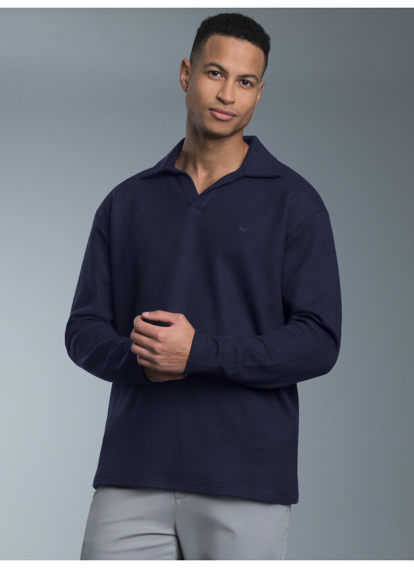Trigema Poloshirt »TRIGEMA Langarm Poloshirt ohne Knopfleiste in Waffeloptik«, (1 tlg.)