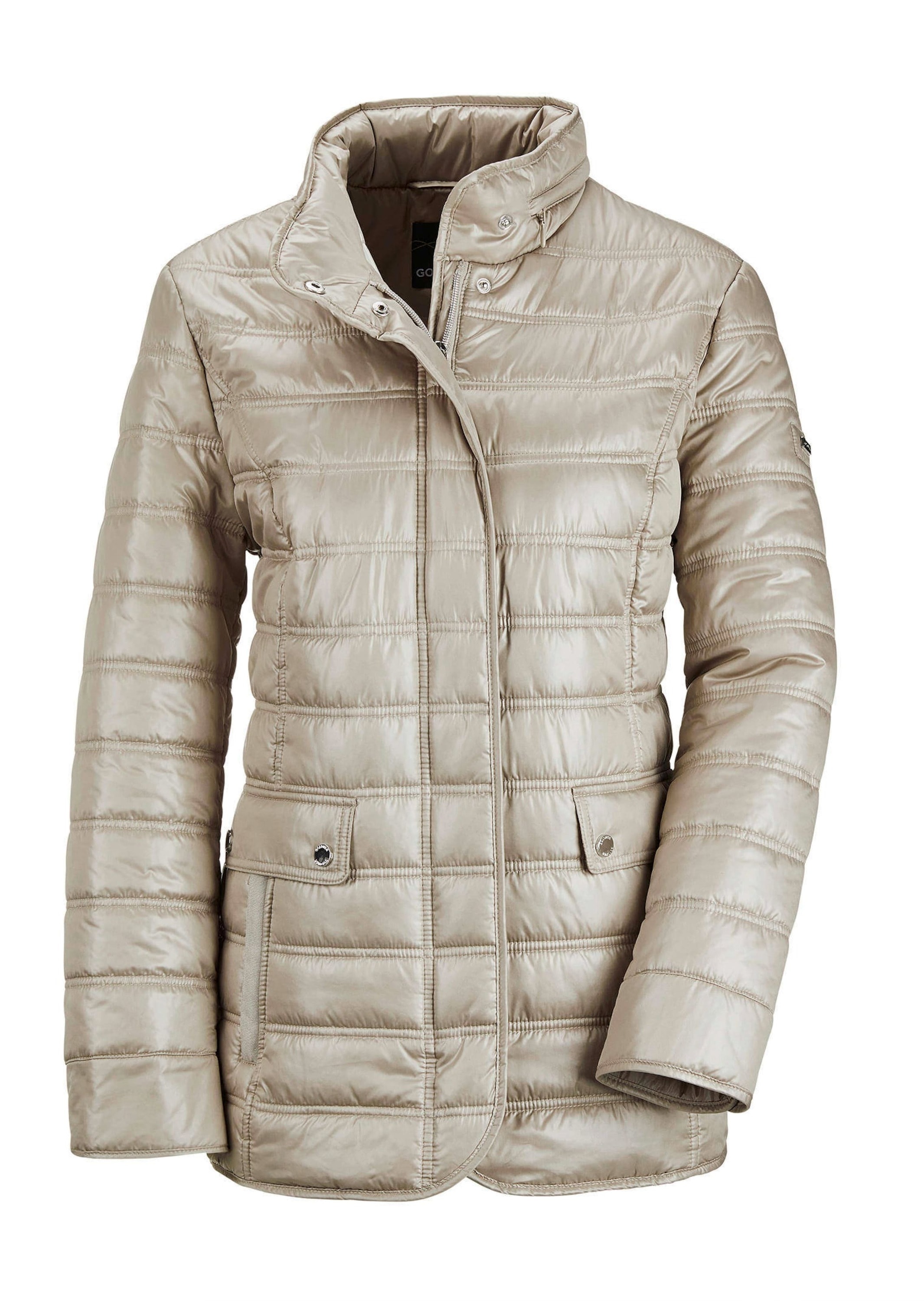 Steppjacke GOLDNER "Kurzgröße Leichte Steppjacke mit vielen Details", Damen, Gr. 21, beige, Obermaterial: 100% Polyester PES., Sonstiges, Jacken Steppjacke, mit Ripsbändern an den Taschen