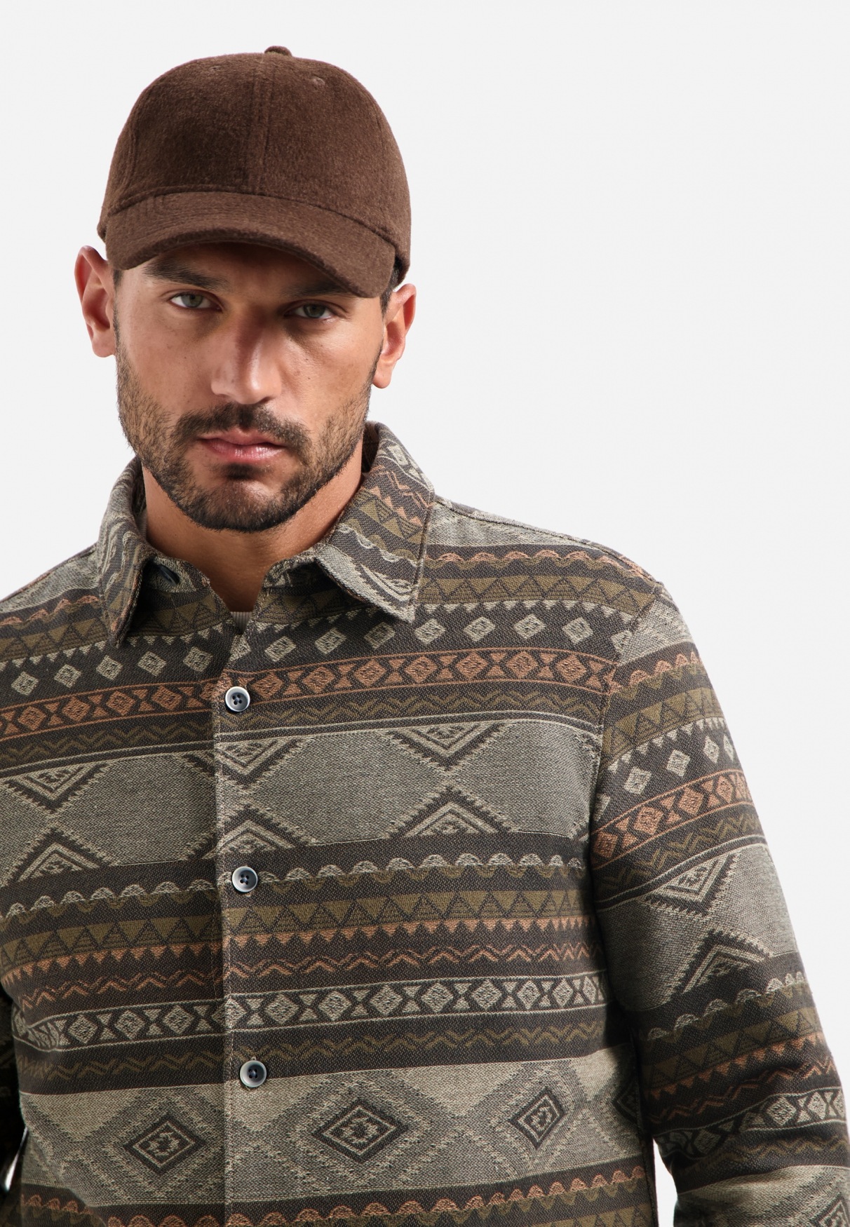 NO EXCESS Langarmhemd »No Excess Jacquard-Overshirt mit Muster«