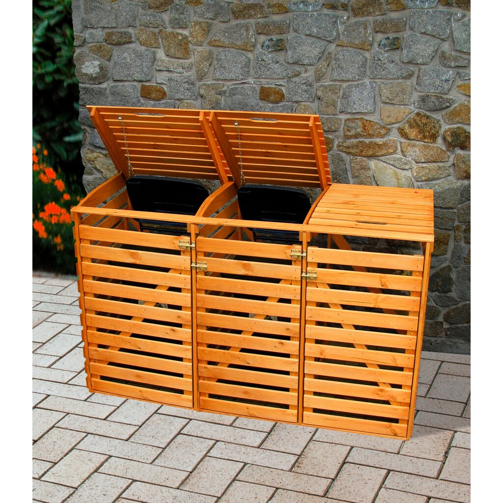 promadino Mülltonnenbox, für 3x240 l aus Holz, BxTxH: 202x92x122 cm