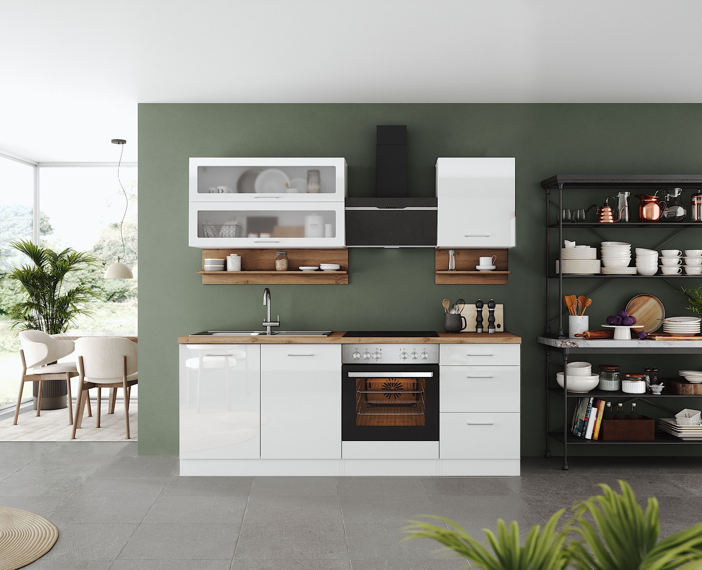 KOCHSTATION Küchenzeile "KS-Milan" 210 cm breit, robuste Metallauszüge, vie günstig online kaufen