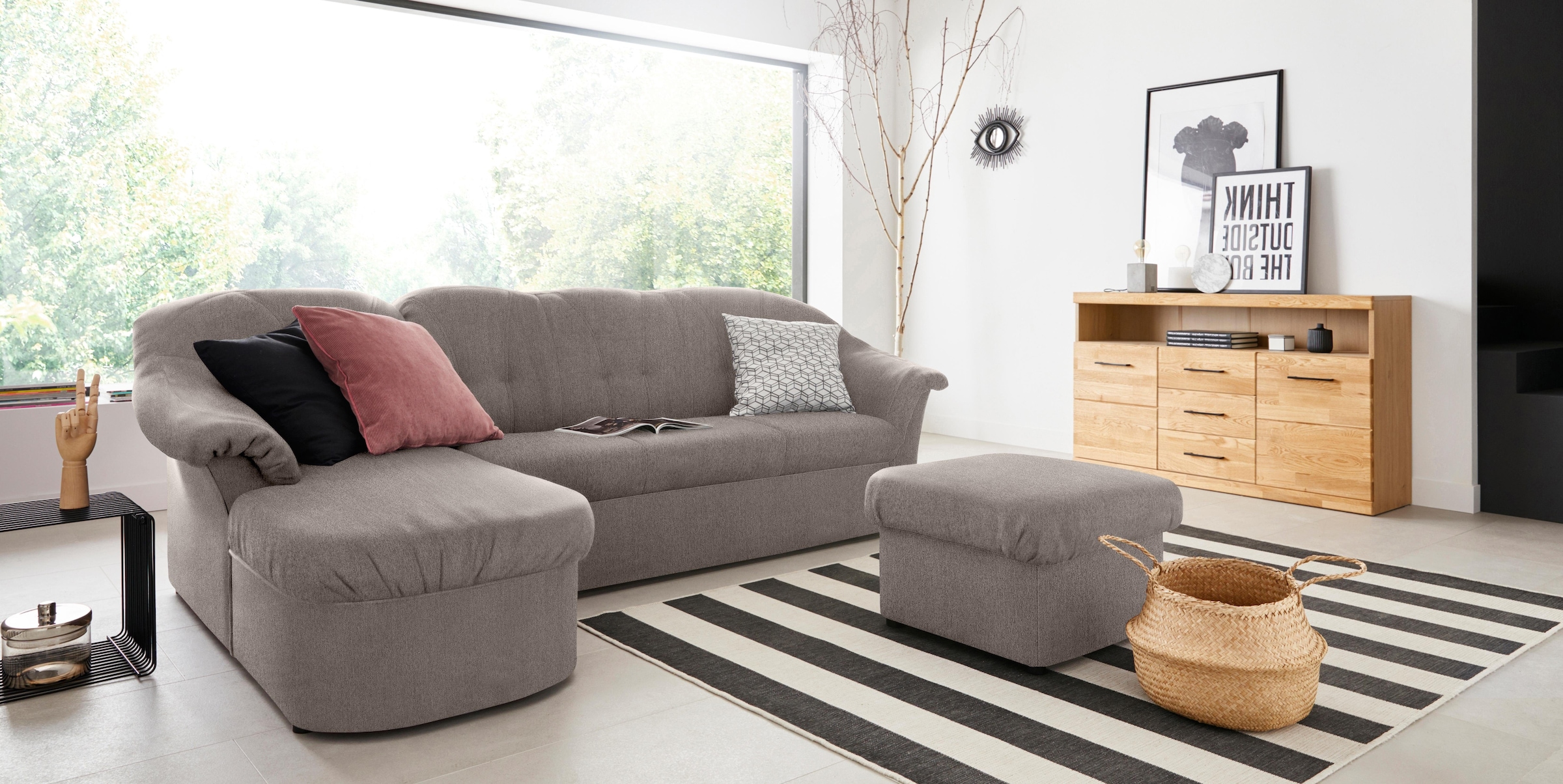 DOMO collection Ecksofa »Pegnitz, elegante Rückensteppung, kompakte Stellmaße 238/141cm, L-Form«, wahlweise mit Bettfunktion