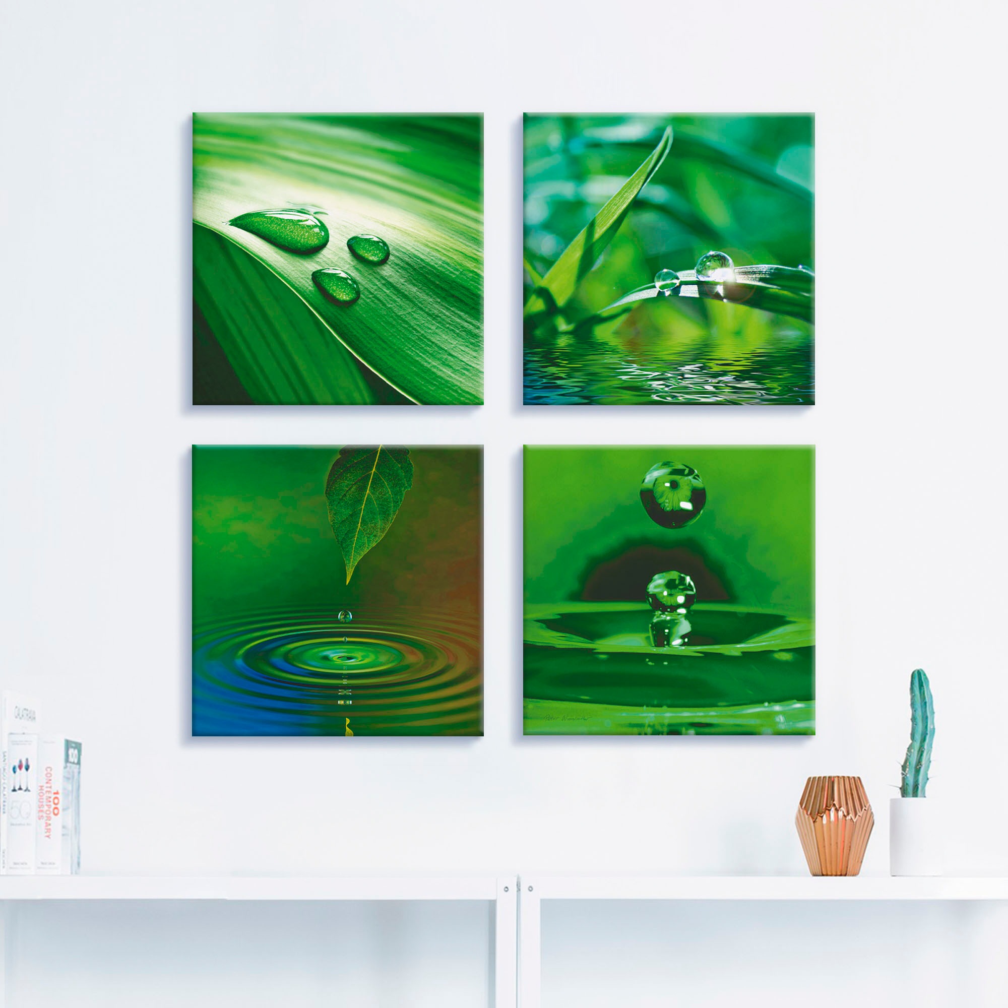 Artland Leinwandbild "Blatt Gras Wassertropfen" Zen 4 Stk. tlg. 4er Set, ve günstig online kaufen