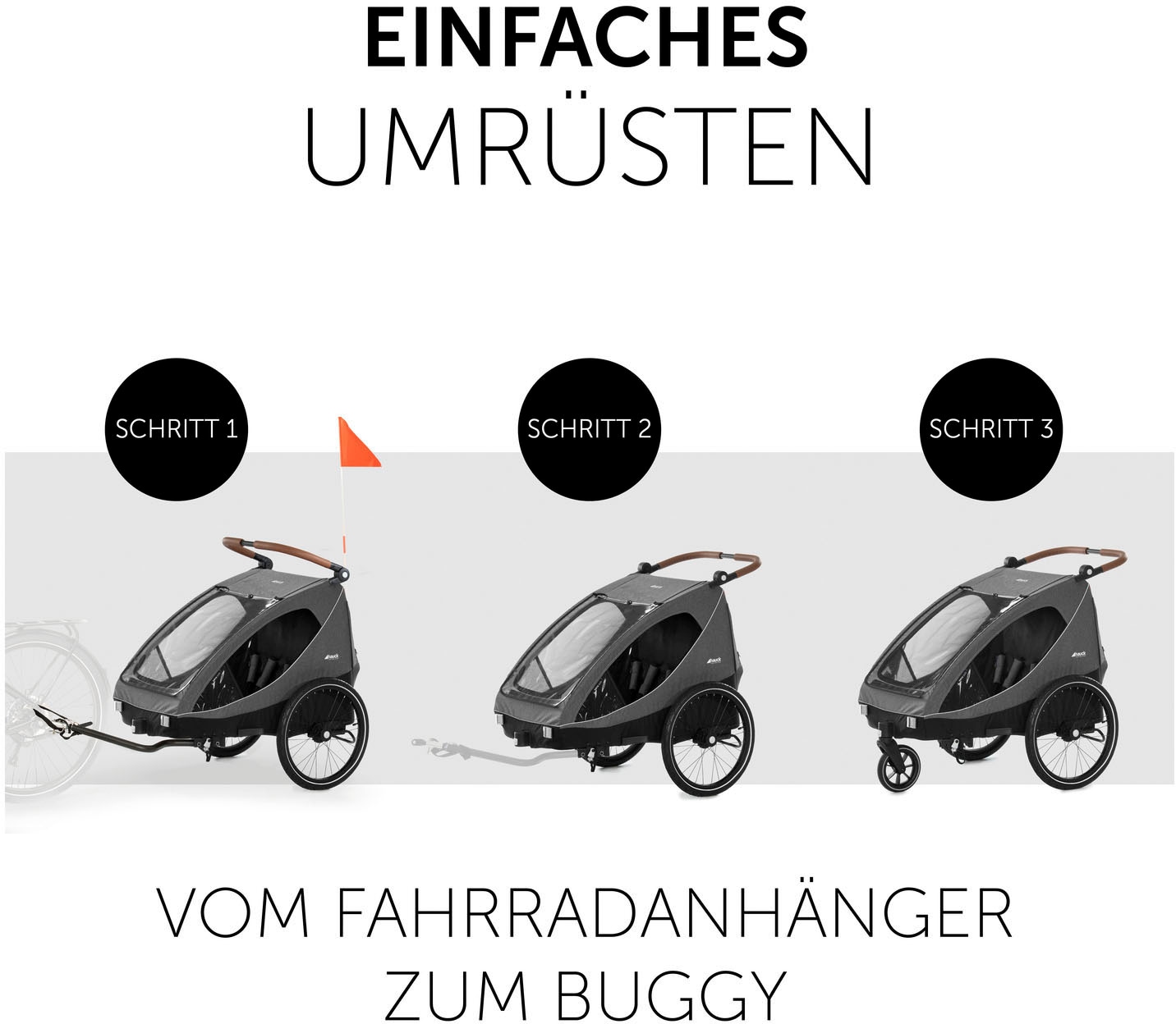 Hauck Fahrradkinderanhänger »2in1 Bike Trailer und Buggy Dryk Duo, melange grey«, für 2 Kinder; inklusive Deichsel