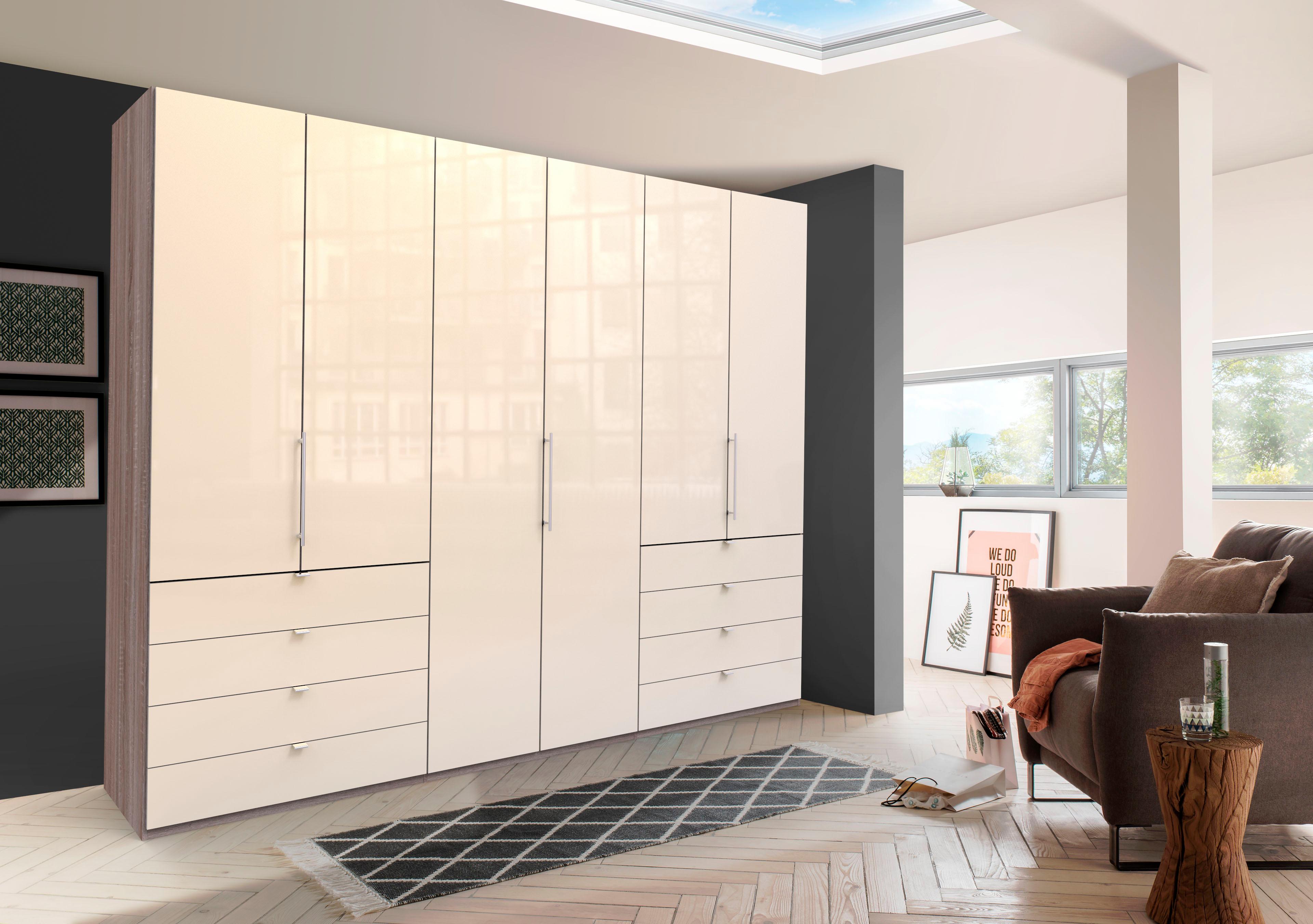 WIEMANN Falttürenschrank "Loft, Kleiderschrank, Schrank, Wäscheschrank, mit Glasfront" 3 Breiten, 2 Höhen 216/236 cm auswählbar, MADE IN GERMANY, inkl. gepämpften Schubkästen und Türen, mit Panoramaöffnung
