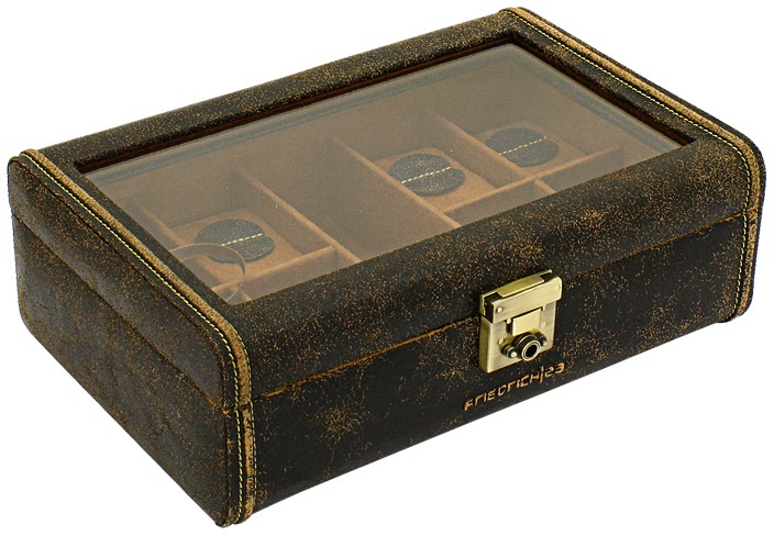 Friedrich23 Uhrenbox »Cubano, 27022-6«, (9 St.), Mittelfach für Uhrenarmbänder, messingfarbenes Schloss, Fangband