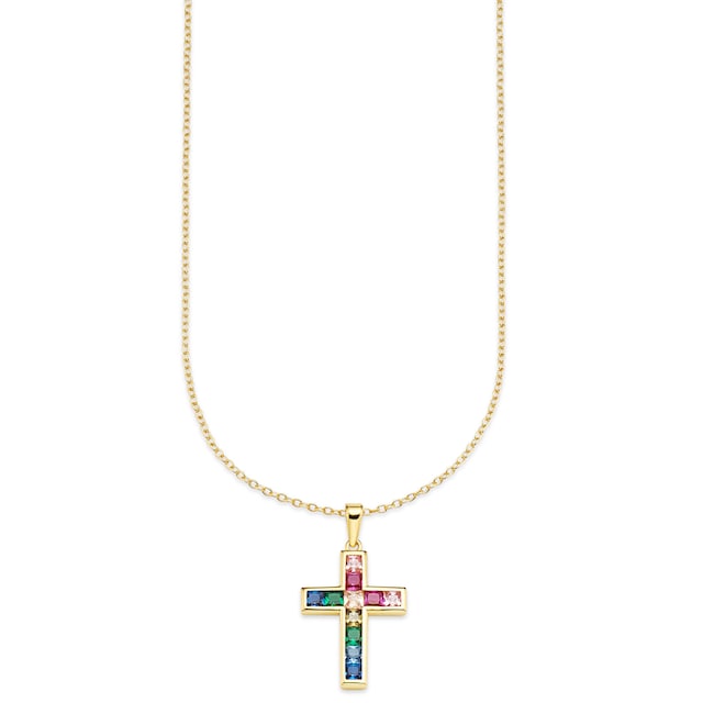 Bruno Banani Kette mit Anhänger »Schmuck Geschenk, Regenbogen Halskette  Kreuz Glitzerstein Gold«, Perfekt zu Kleid, Shirt, Jeans, Sneaker! Anlass  Geburtstag Weihnachten für bestellen | BAUR