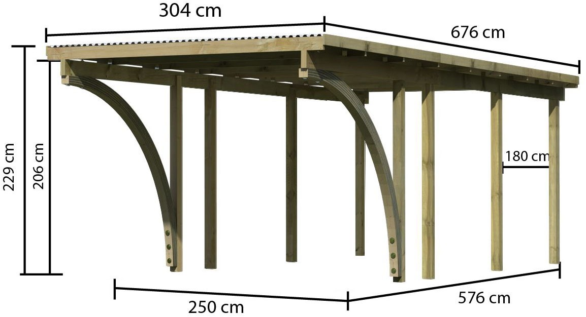 Karibu Einzelcarport »»ECO 2« Variante C, kesseldruckimprägniert«, Masivholz, 250 cm, KDI, aus Masivholz