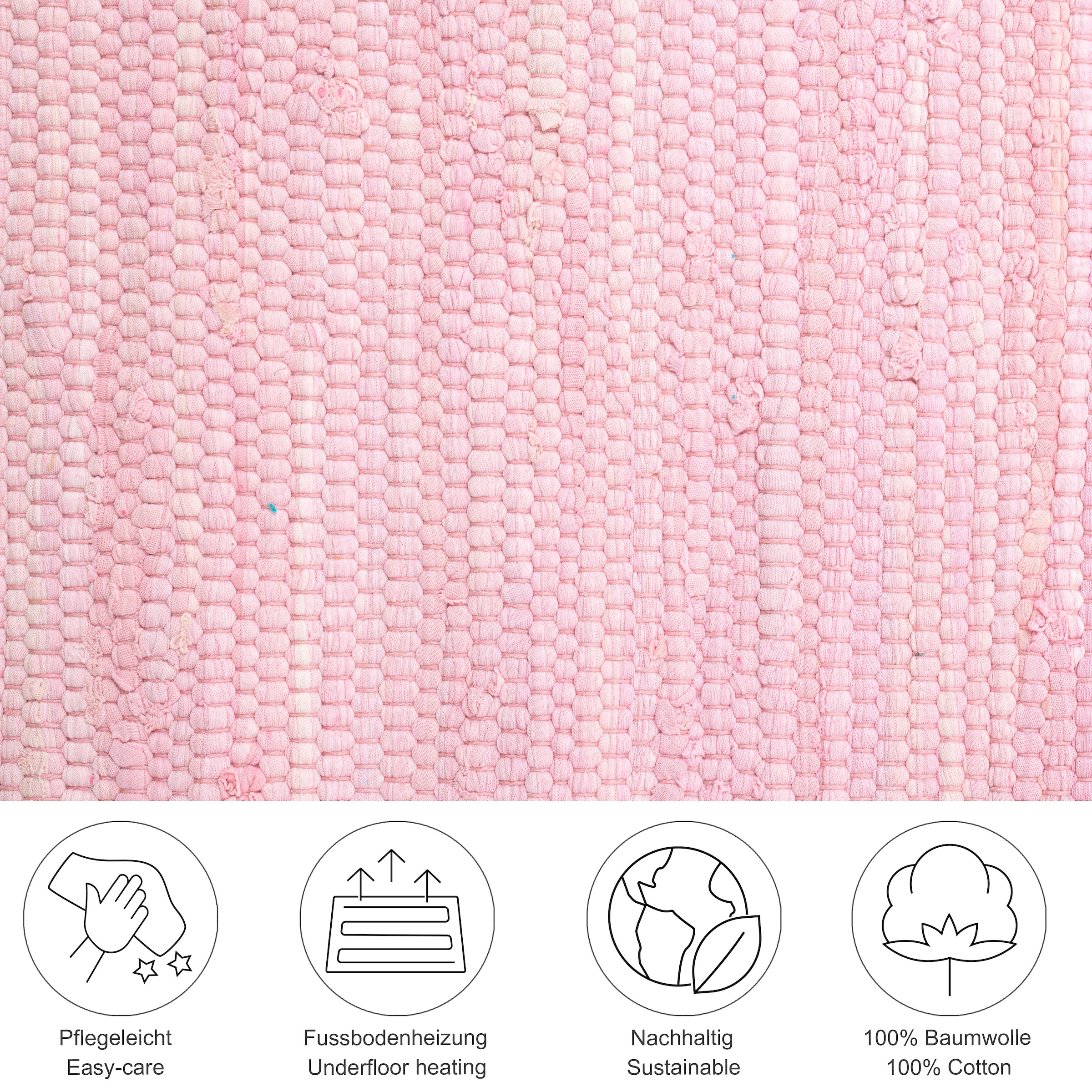 THEKO Läufer »Happy Cotton Fleckerl«, rechteckig, 5 mm Höhe, Handweb Läufer, Flachgewebe, reine Baumwolle, handgewebt, mit Fransen