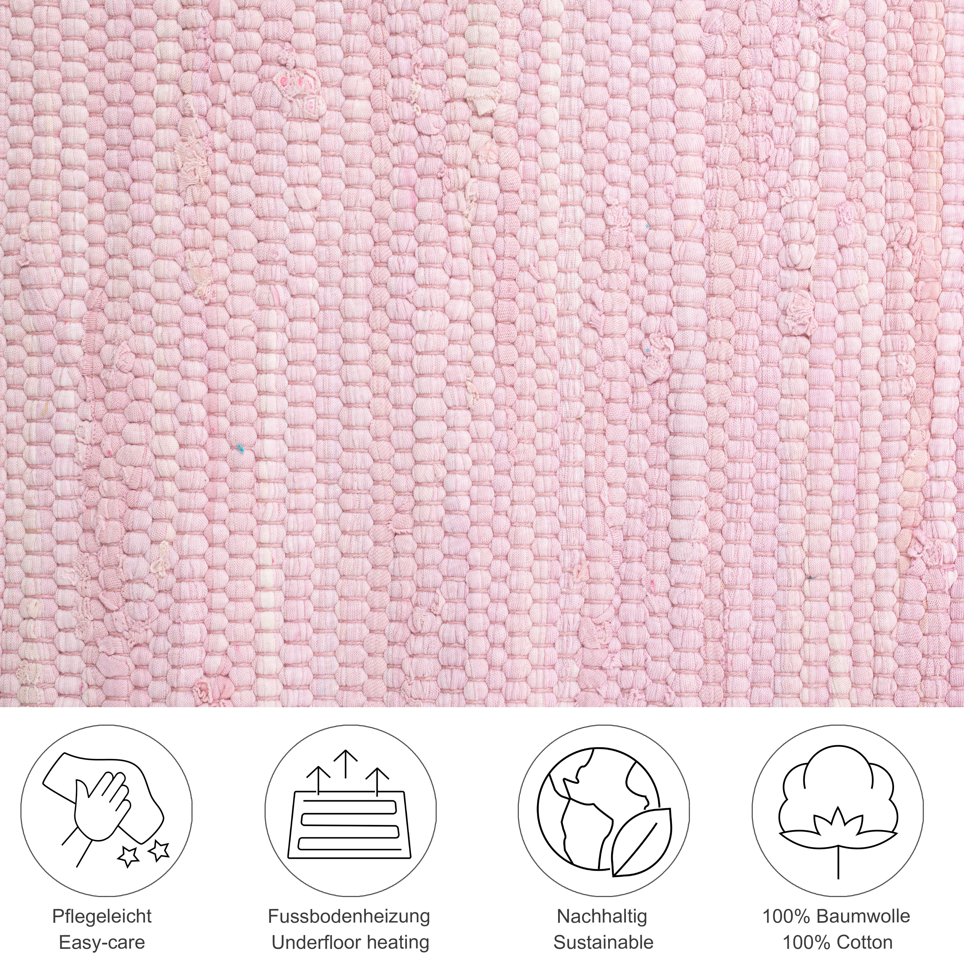 Thumbnail - THEKO Teppich "Happy Cotton Fleckerl, handgewebt", rechteckig, 5 mm Höhe, Flachgewebe, reine Baumwolle, meliert, mit Fra...