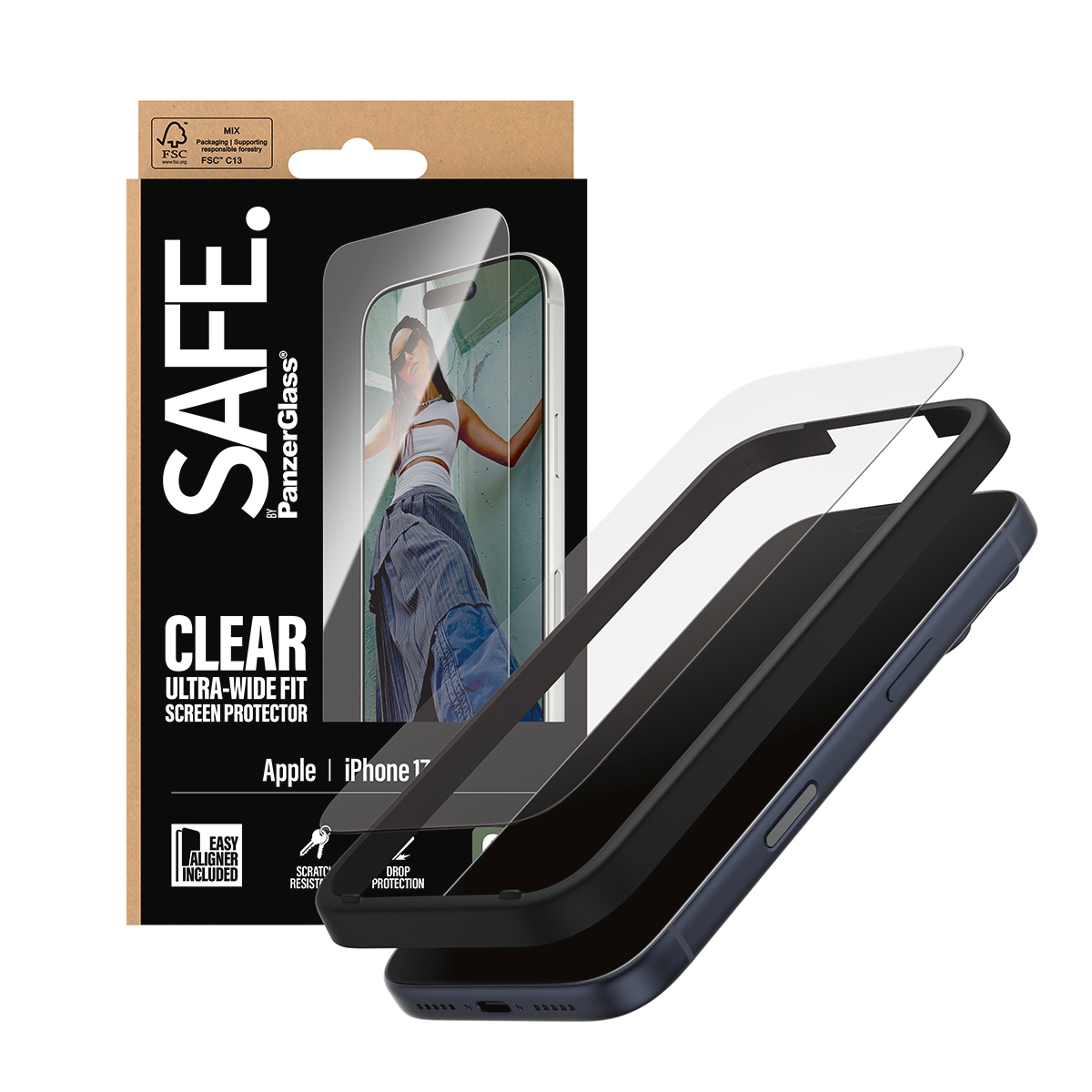 SAFE by PanzerGlass Displayschutzglas »Ultra-Wide Fit Screen Protector«, für Apple iPhone 17 Pro, Displayschutzfolie, Schutzfolie, Bildschirmschutz, kratz- & stoßfest