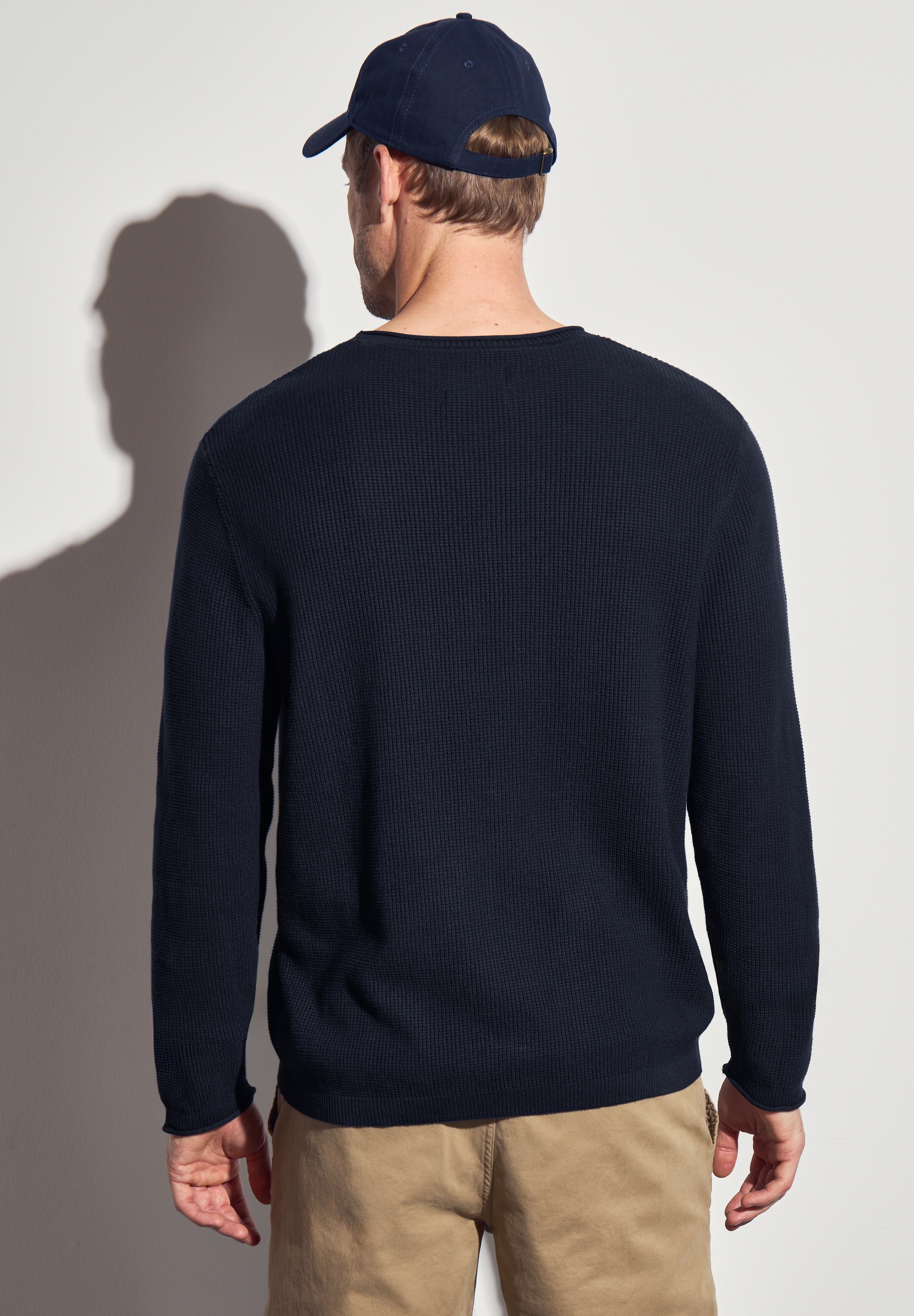 STREET ONE MEN Rundhalspullover, aus reiner Baumwolle