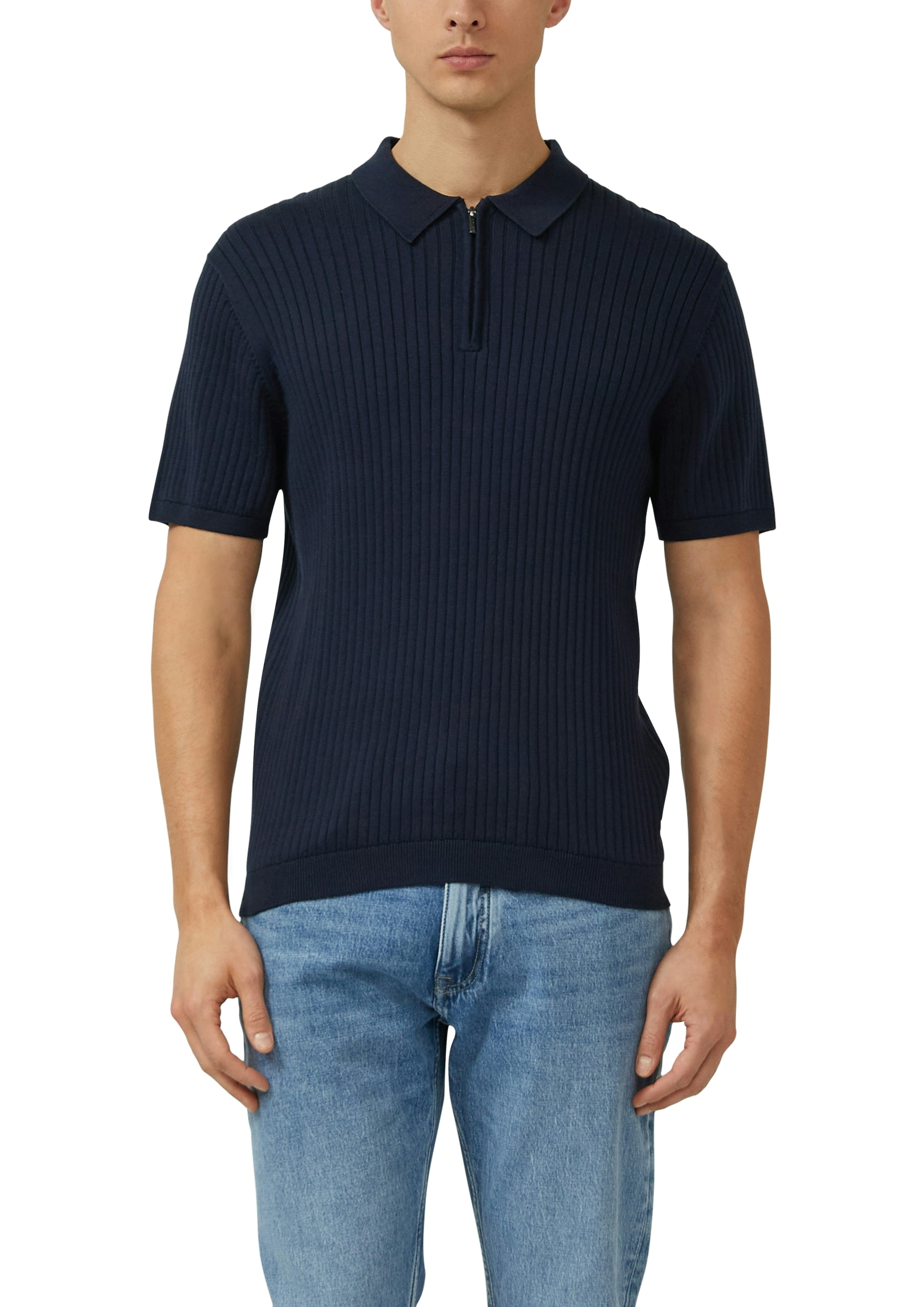 s.Oliver Poloshirt mit Strick-Muster und kurzes Reißverschluss