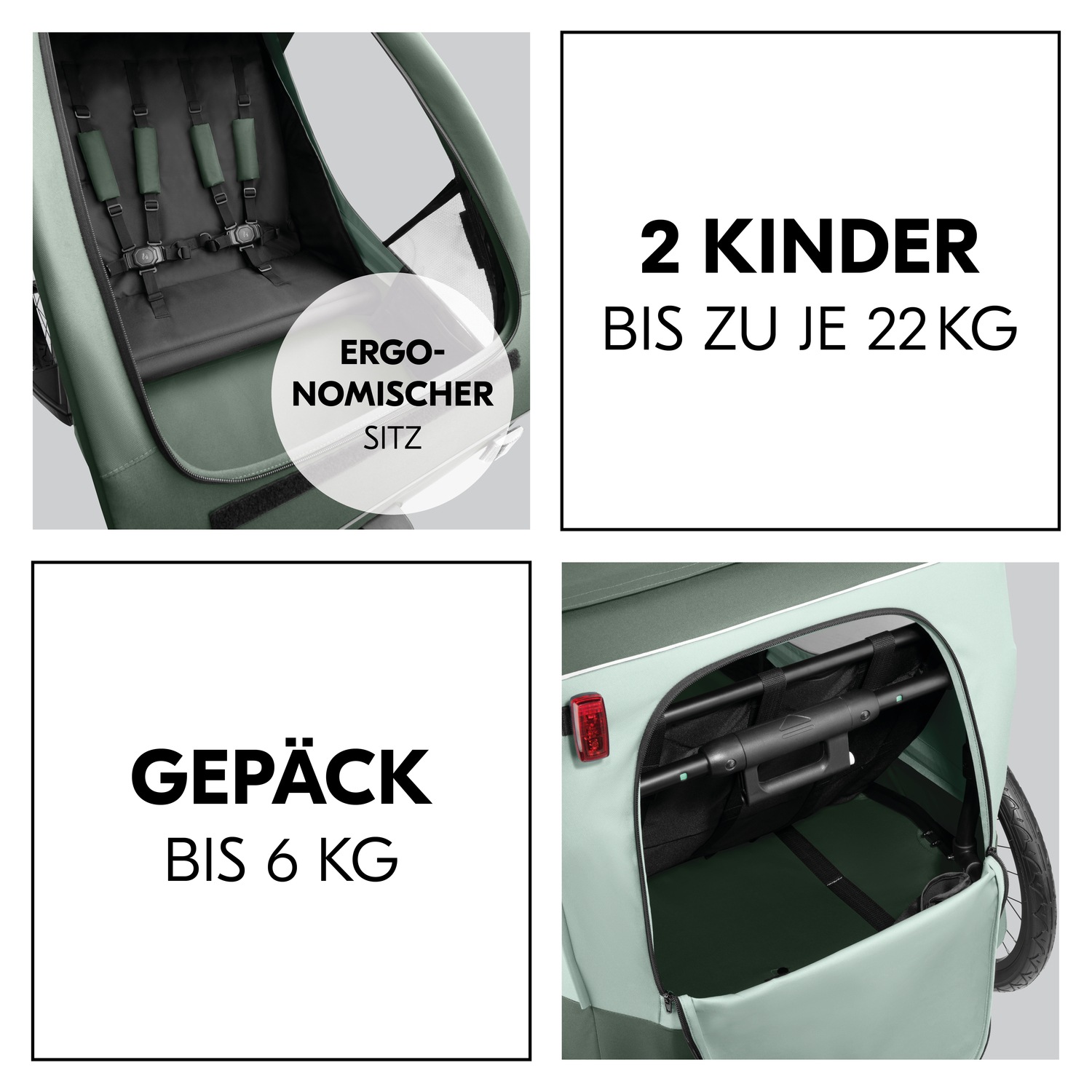 Hauck Fahrradkinderanhänger »2in1 Bike Trailer und Buggy Dryk Duo Plus, dark green«, für 2 Kinder; inklusive Deichsel