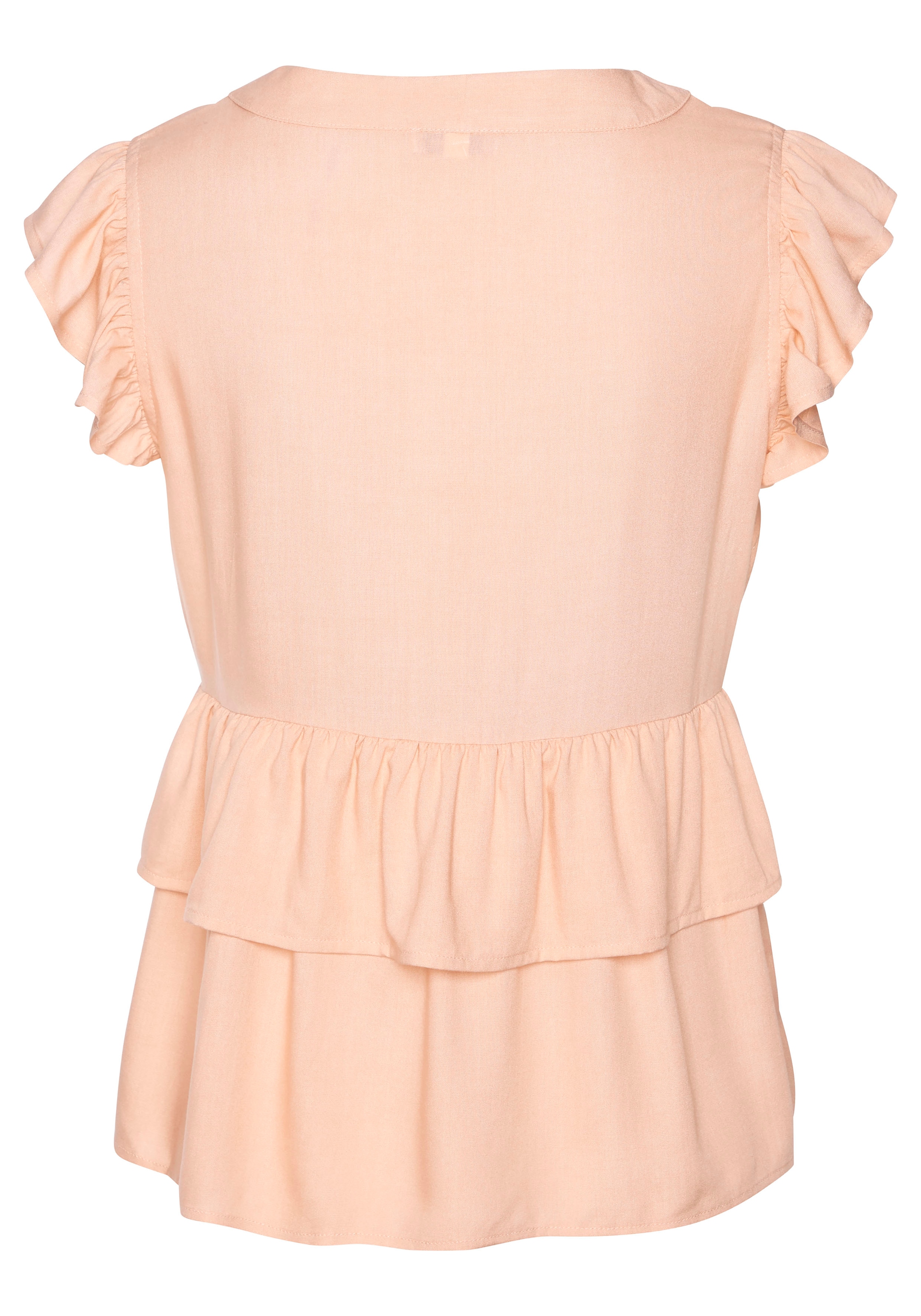 LASCANA Rüschenbluse, mit kurzen Ärmeln, sommerliche Bluse mit Knopfleiste und Volant