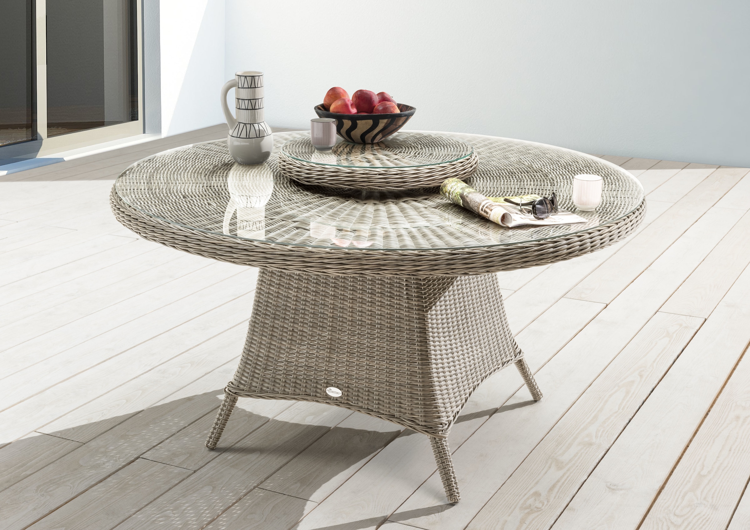 Destiny Garten-Essgruppe »MALAGA LUNA«, (Set, 7 tlg., 1 Tisch, 6 Sessel, 1x Drehteller), (Set,19-tlg., 6xSessel, 1 Tisch Ø 150x75 cm), Aluminium, Polyrattan
