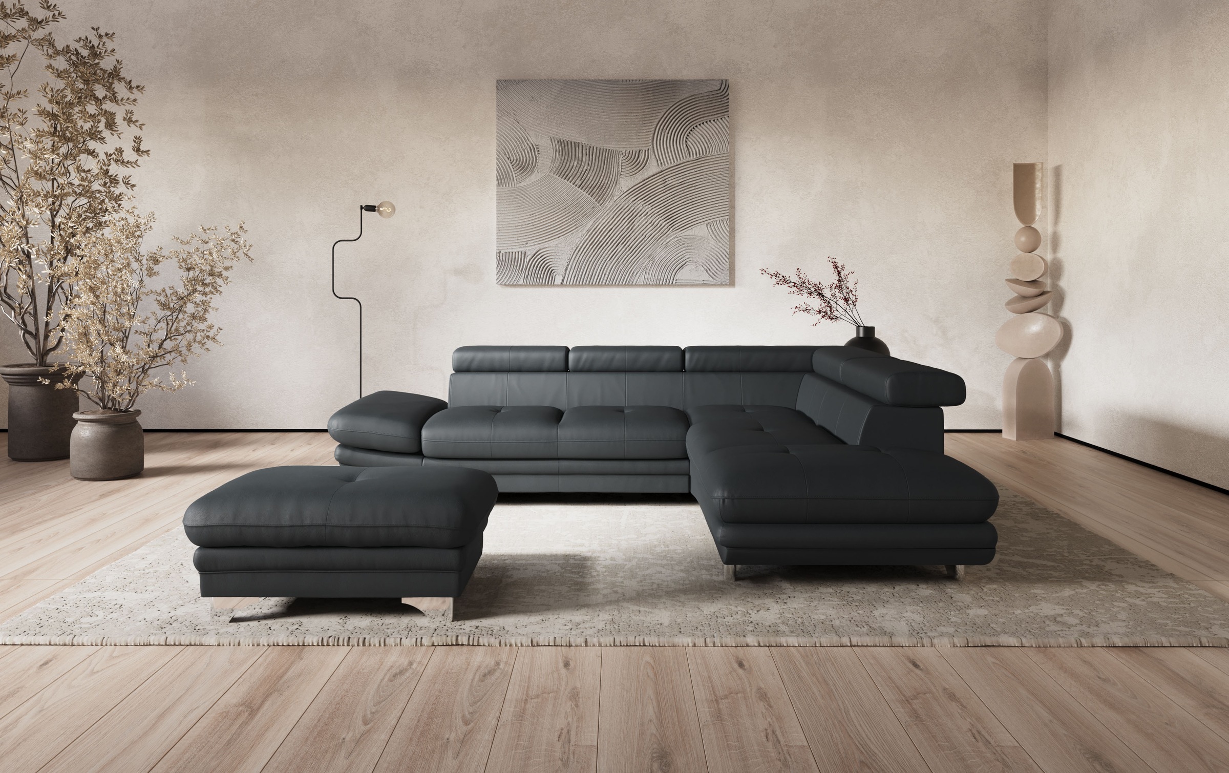 COTTA Ecksofa "Enterprise L-Form, B: 277 cm x L: 238 cm, bequeme Wellenunterfederung" Arm- & Kopfteilverstellung, optional Schlaffunktion