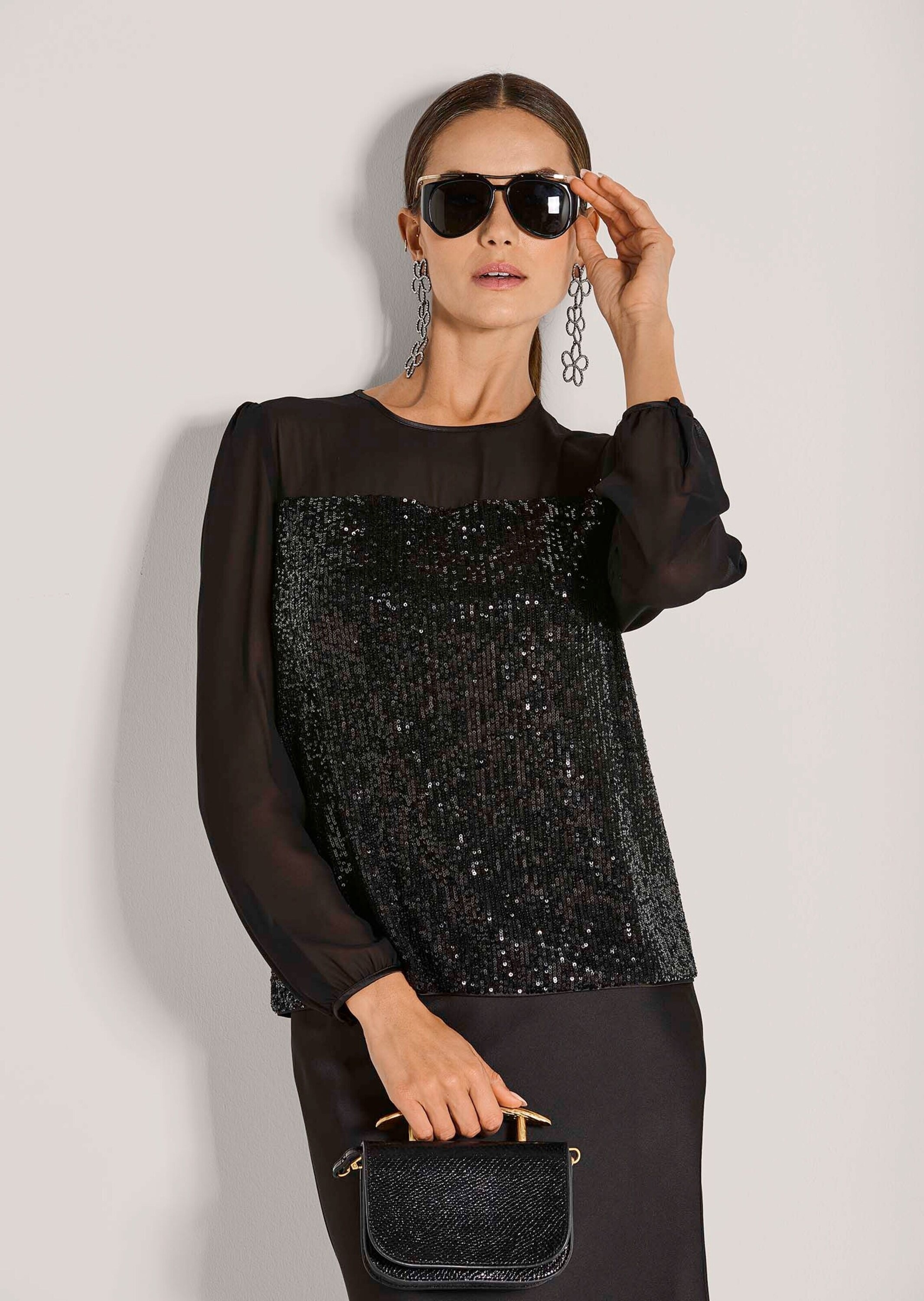 MADELEINE Langarmbluse »Chiffonbluse Glamouröse Paillettenbluse für Events«