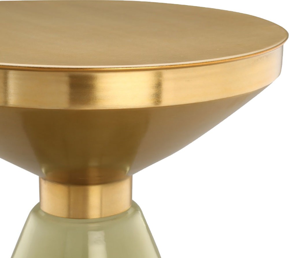 Kayoom Beistelltisch »Roman 325, mundgeblasener Glaskorpus«, (1 St.), mundgeblasener Glaskorpus, Retro-Design, goldene Metall-Tischplatte