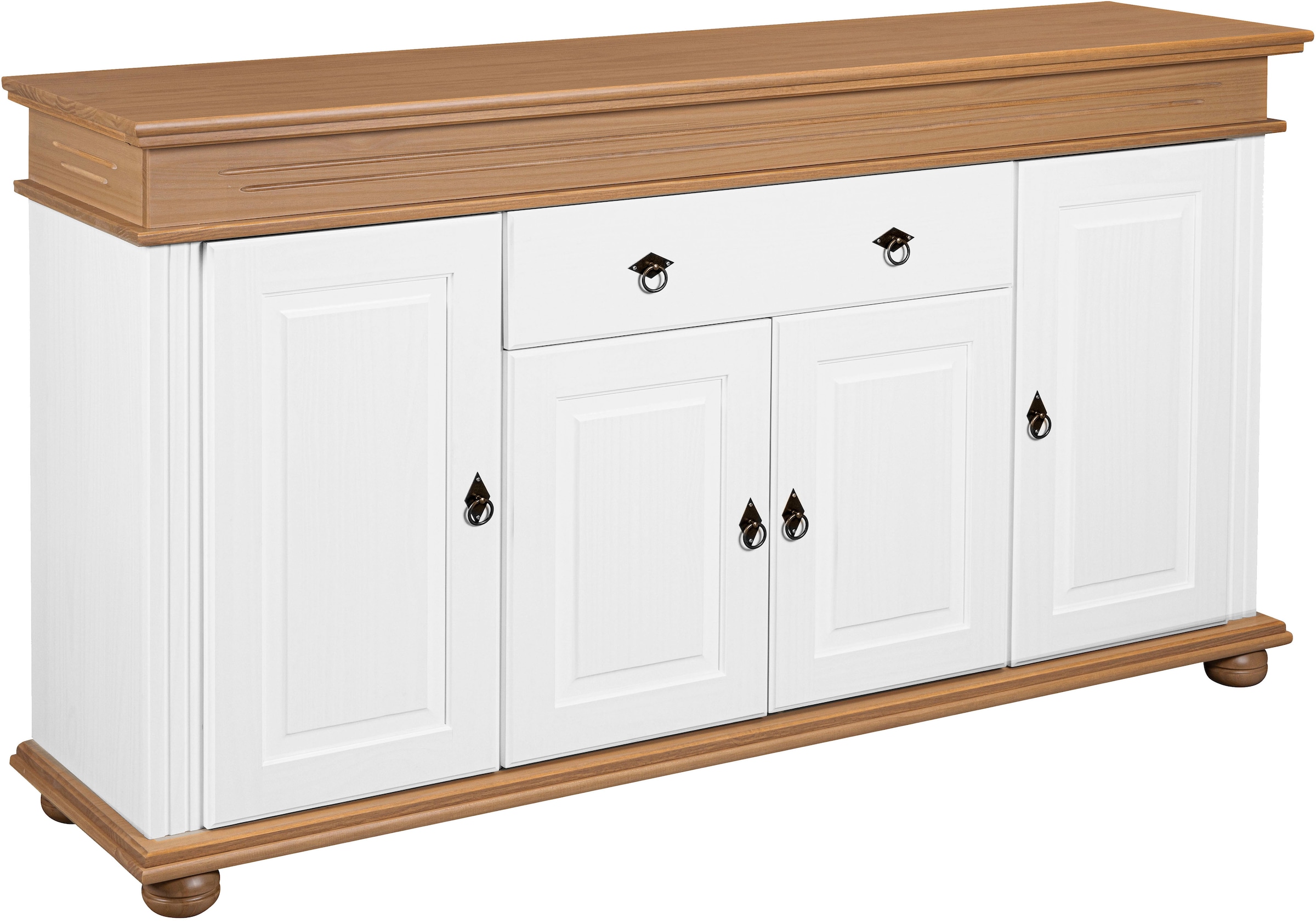 Inter Link Sideboard »Halmaro, Kiefer Massivholz, Soft-close, 181 x 46 x 100 cm, Stauraum« 1 Stk. tlg. Kommode in Weiss, Braun/Oak, Landhausstil, 4 Türen, 1 Schublade