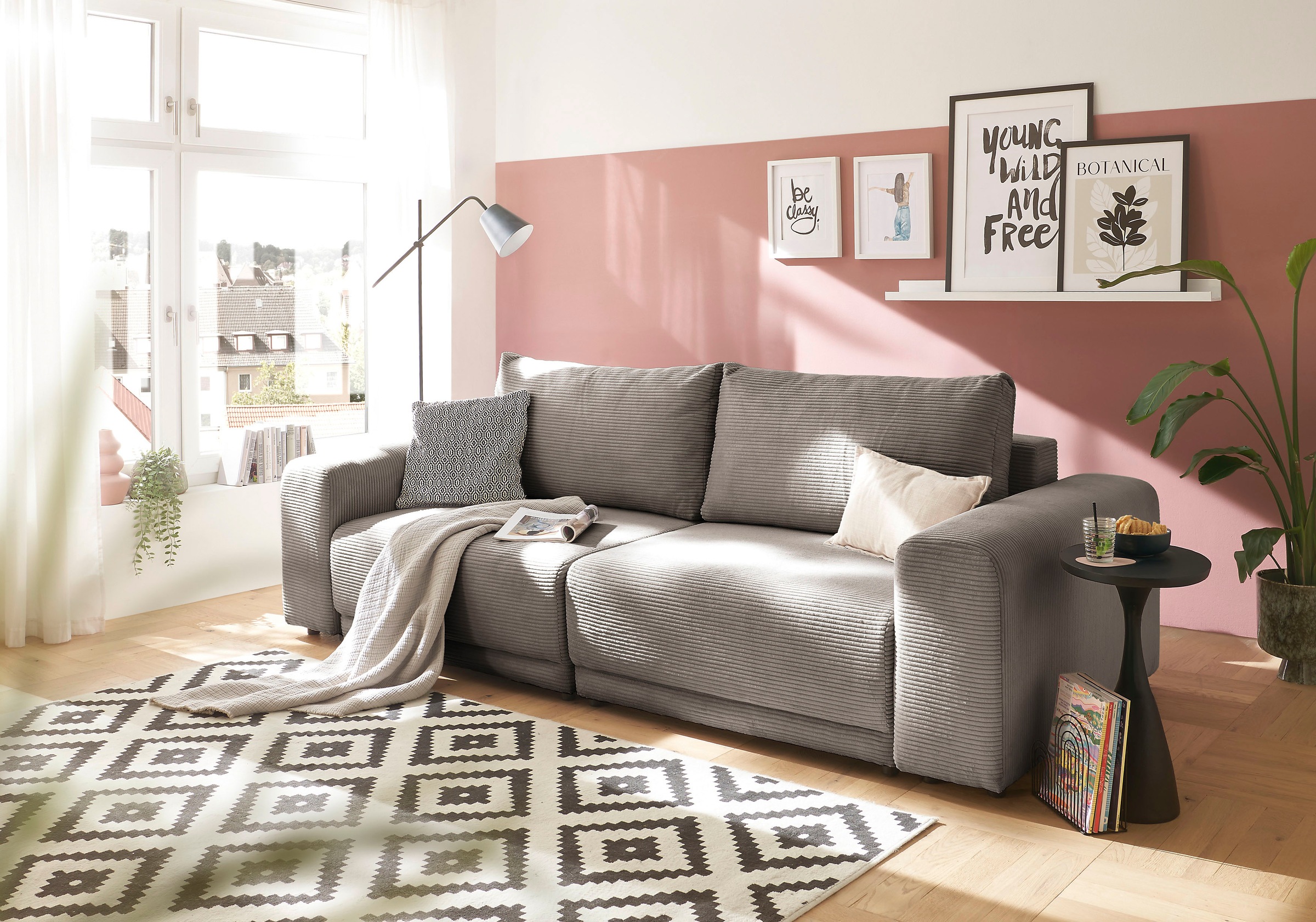 OTTO home Schlafsofa »PHEELIX Cord, mit 3 Funktionen« Elemente einzeln oder gleichzeitig ausziehbar, bequemer Sitzkomfort